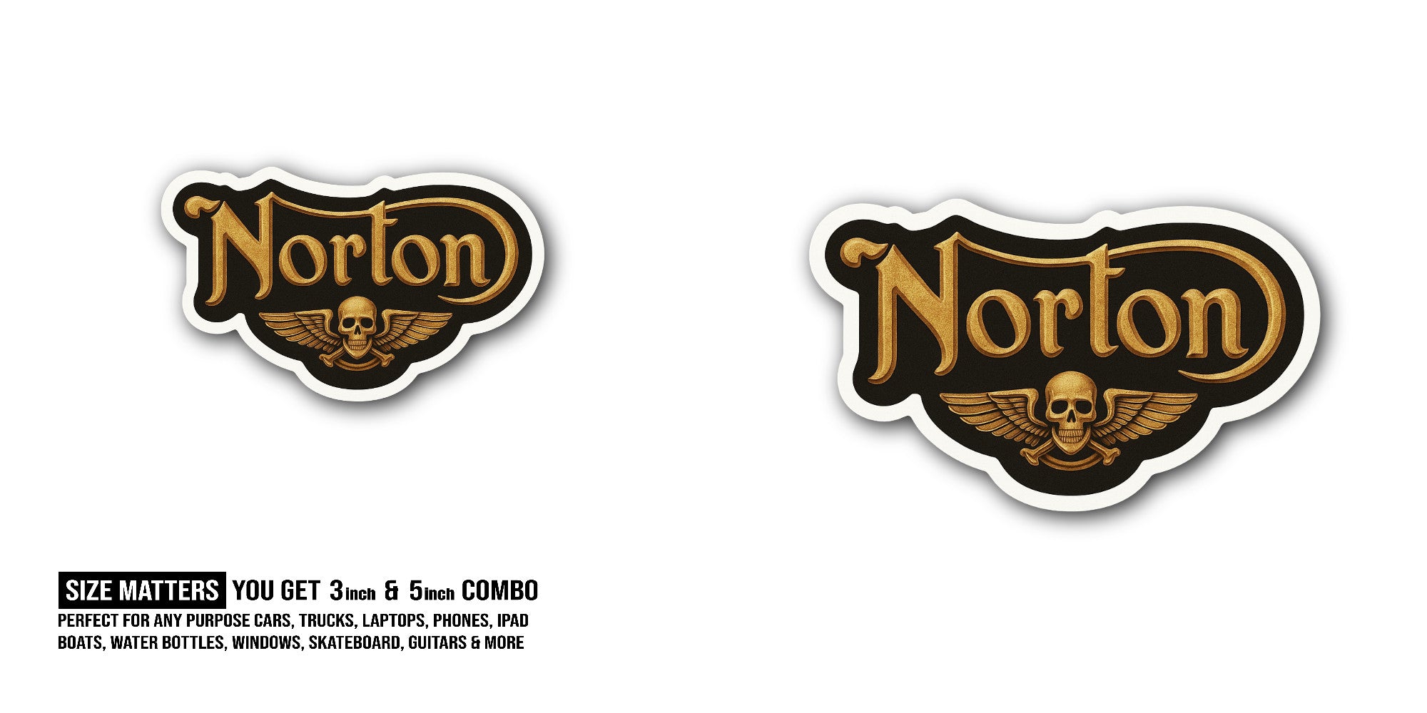 Norton Sticker, Waterproof Vinyl Decal Sticker Indoor Or Outdoor 2 (Pieces) 3" and 5"