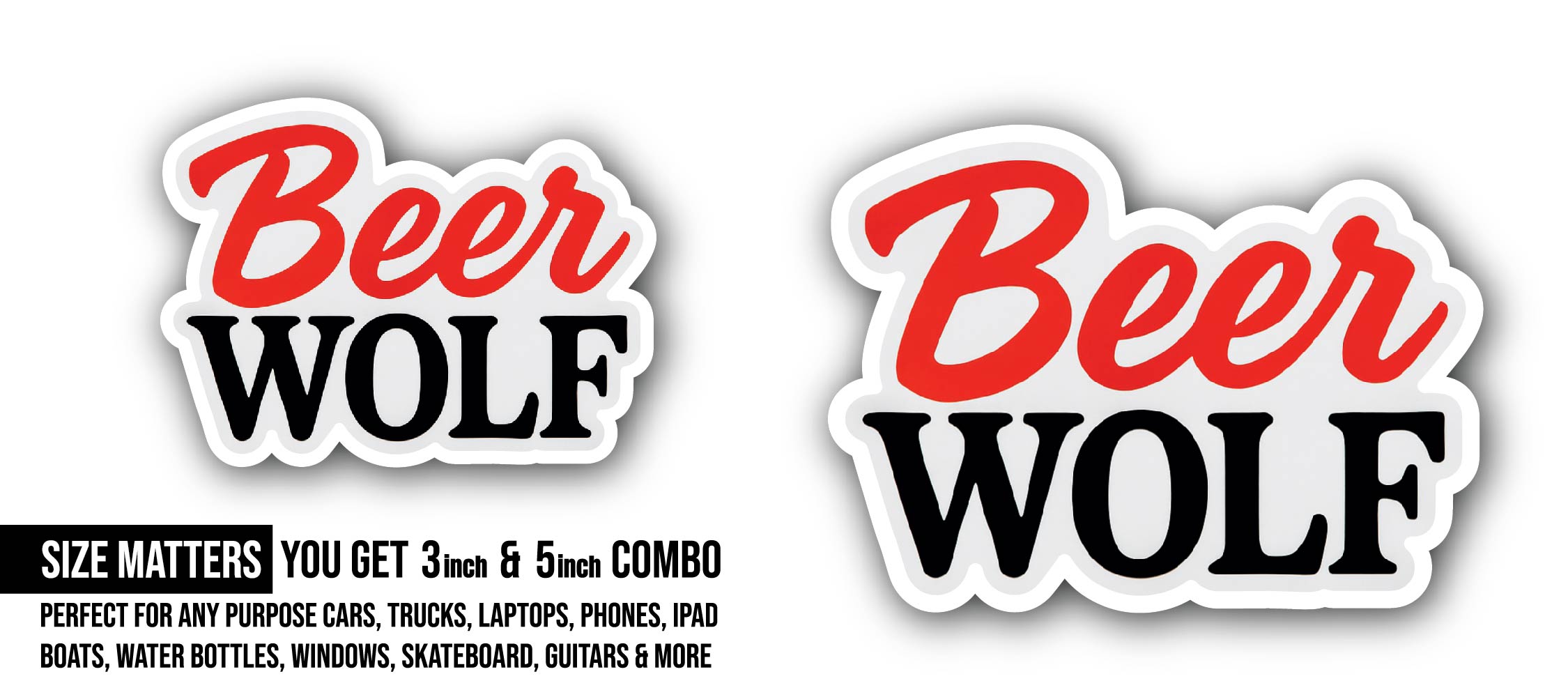 Beer Wolf Sticker, Waterproof Vinyl Decal Sticker Indoor Or Outdoor 2 (Pieces) 3" and 5"
