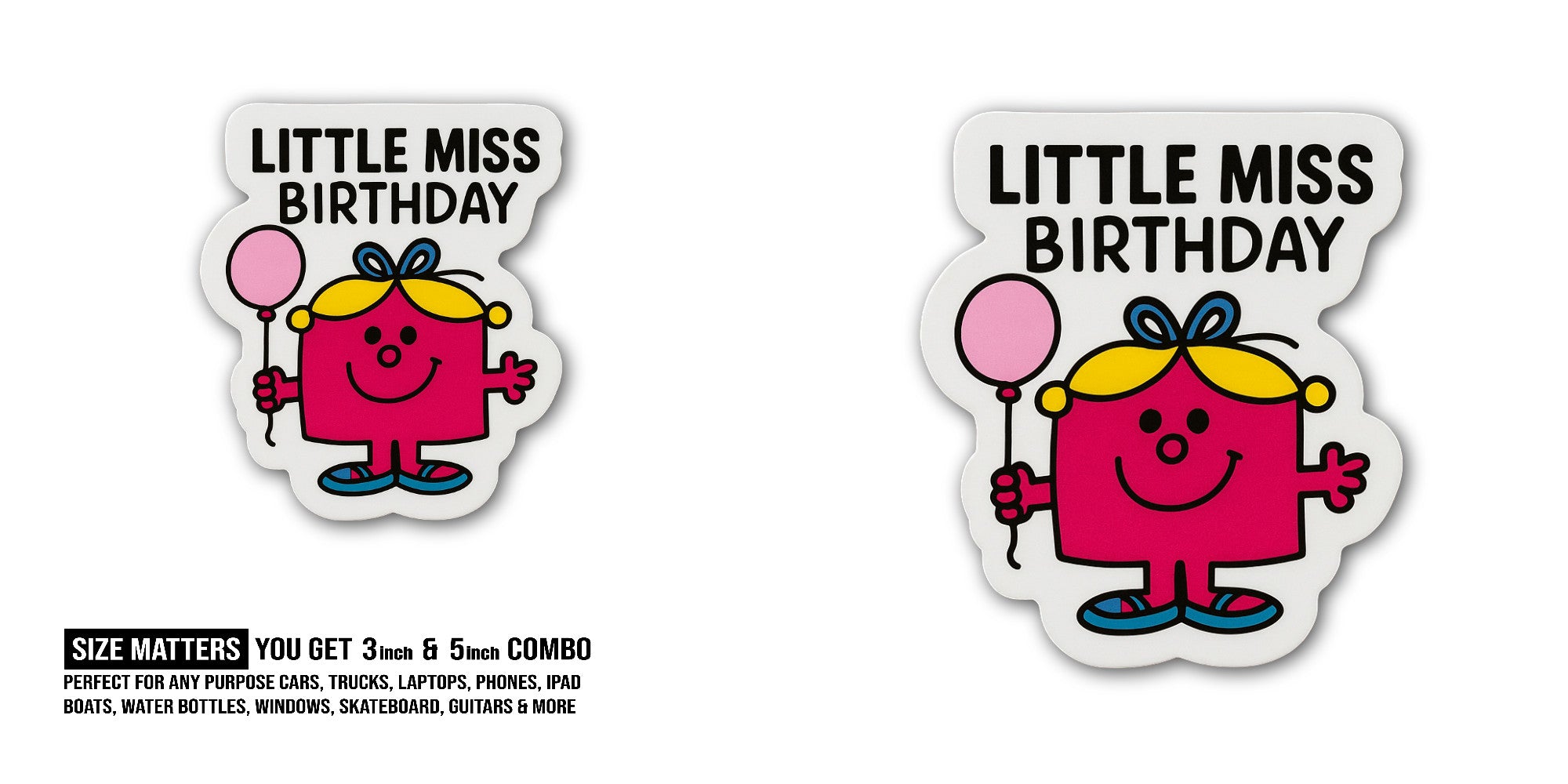 Little Miss Birthday Sticker, Waterproof Vinyl Decal Sticker Indoor Or Outdoor 2 (Pieces) 3" and 5"