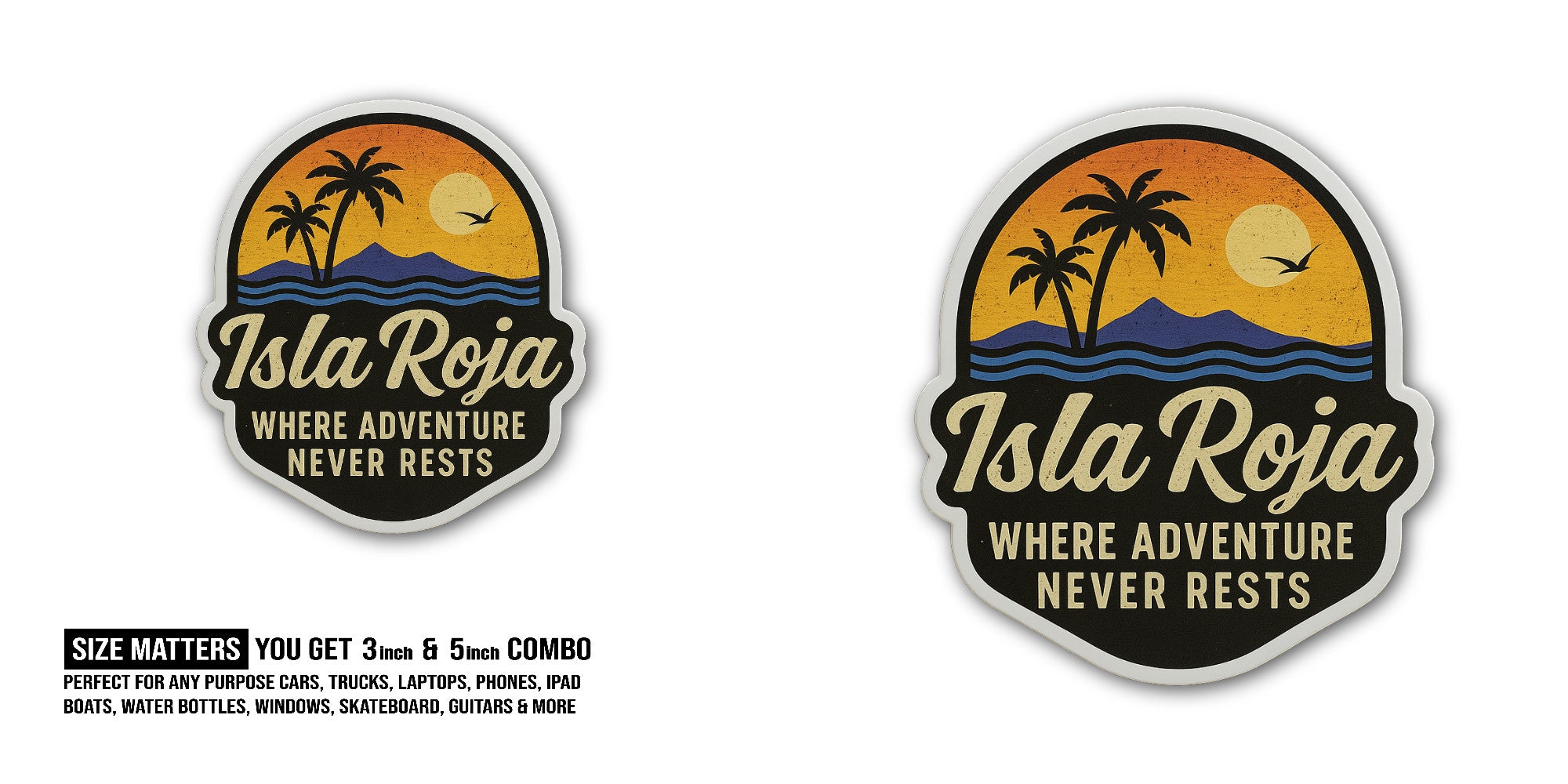 Isla Roja Sticker, Waterproof Vinyl Decal Sticker Indoor Or Outdoor 2 (Pieces) 3" and 5"