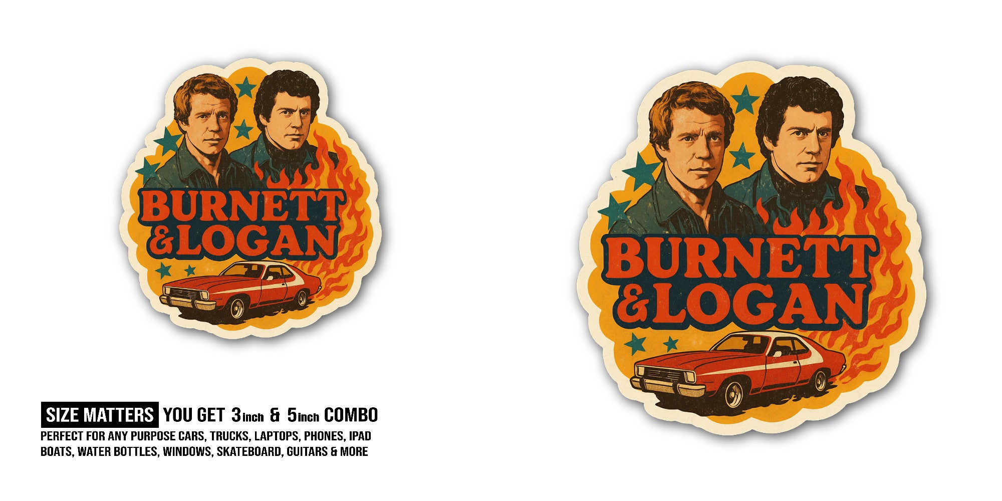 Burnett & Logan Sticker, Waterproof Vinyl Decal Sticker Indoor Or Outdoor 2 (Pieces) 3" and 5"