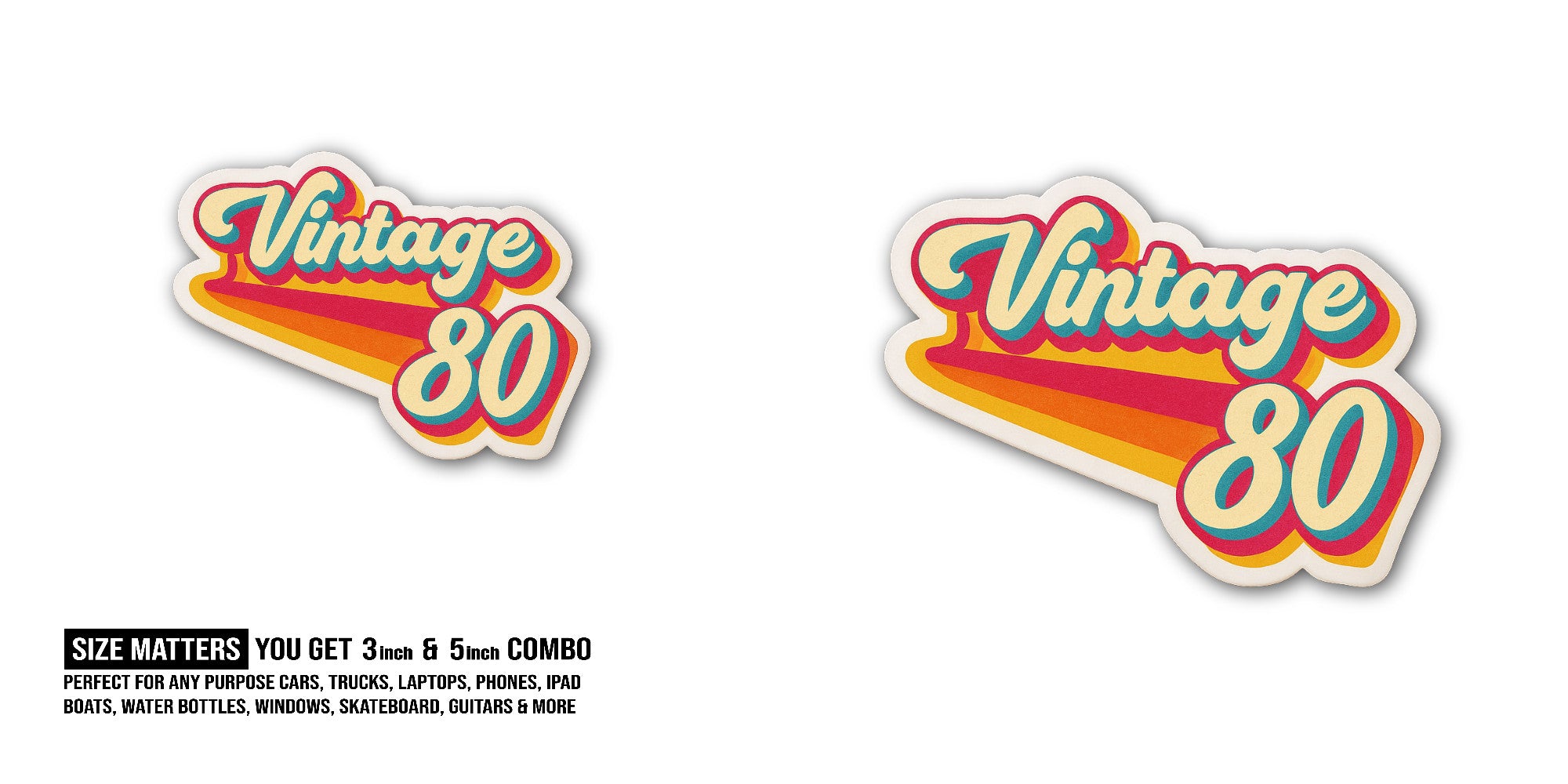 Vintage 80 Sticker, Waterproof Vinyl Decal Sticker Indoor Or Outdoor 2 (Pieces) 3" and 5"