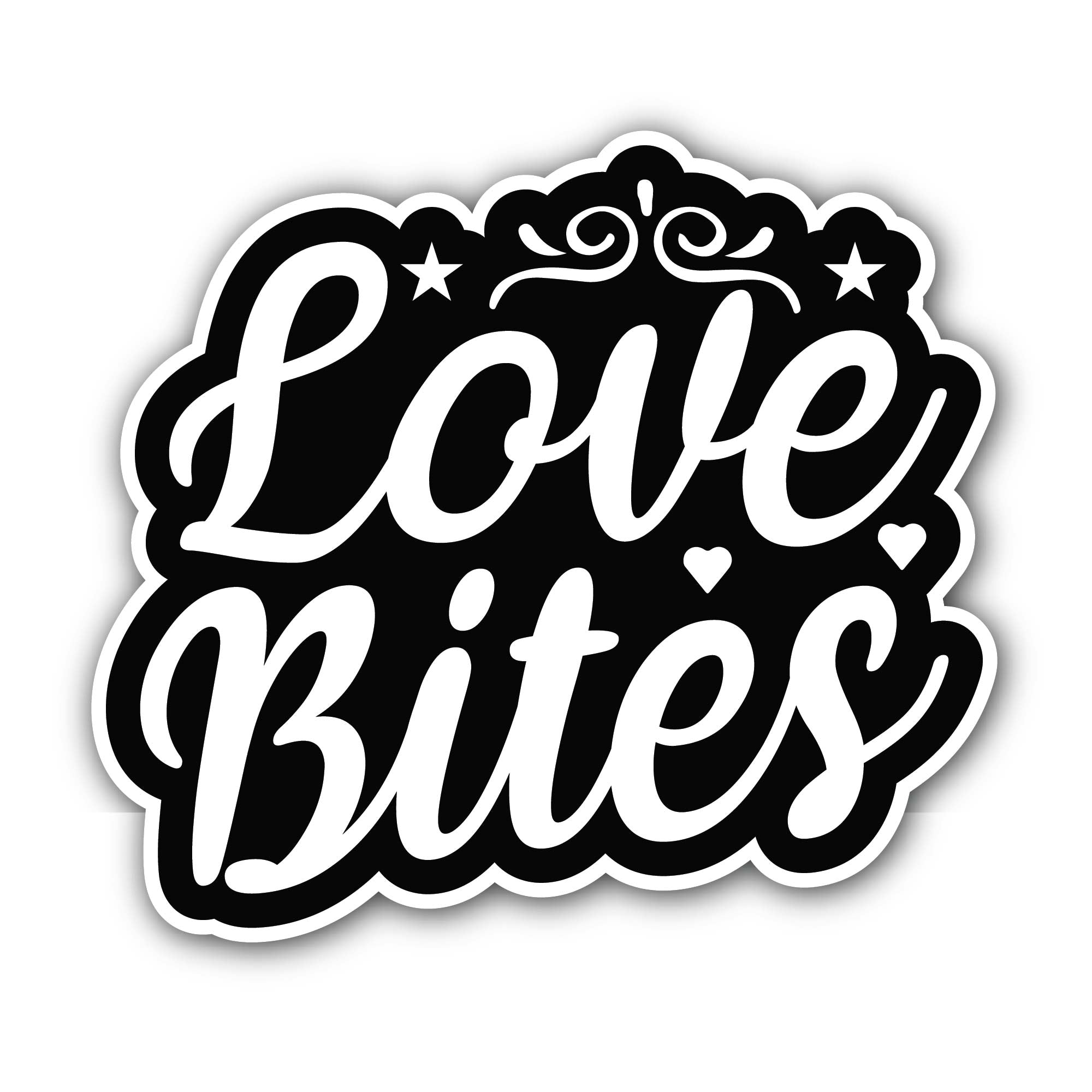 Black Color Love Bites Text Sticker, Waterproof Vinyl Decal Sticker Indoor Or Outdoor 2 (Pieces) 3" and 5"