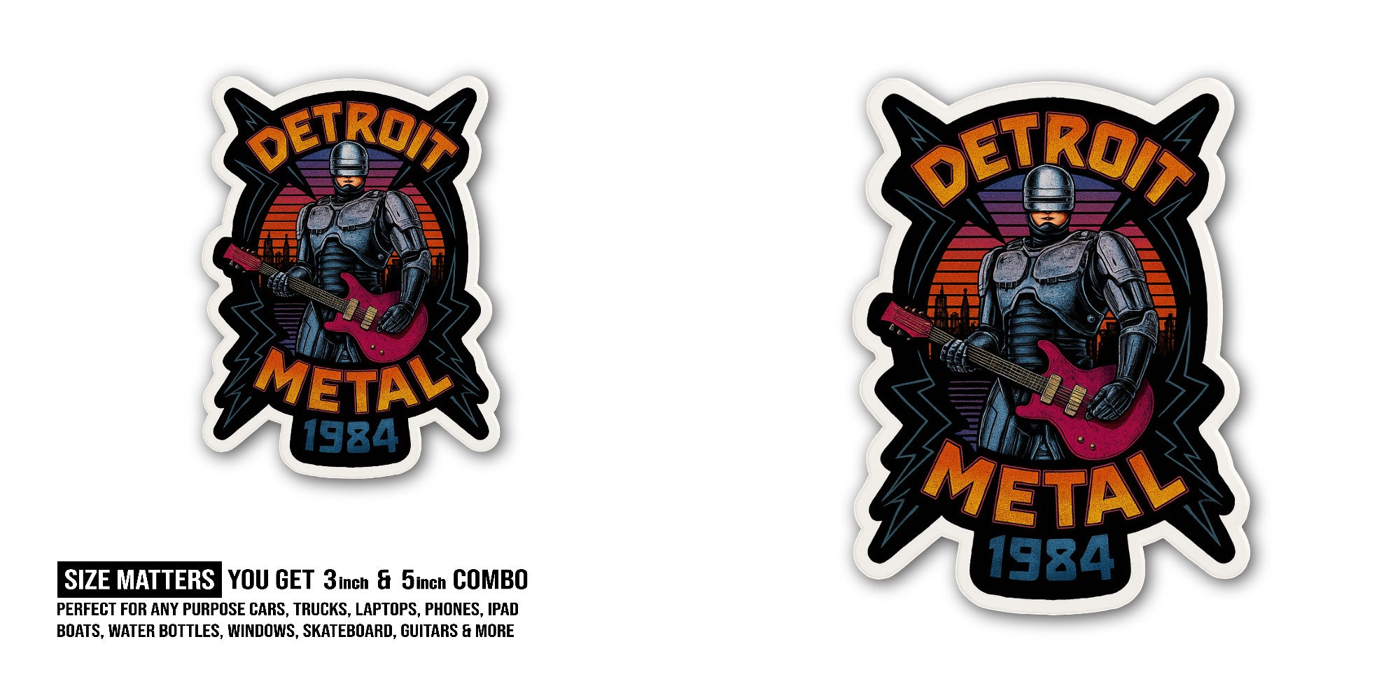 Detroit Metal 1984 Sticker, Waterproof Vinyl Decal Sticker Indoor Or Outdoor 2 (Pieces) 3" and 5"