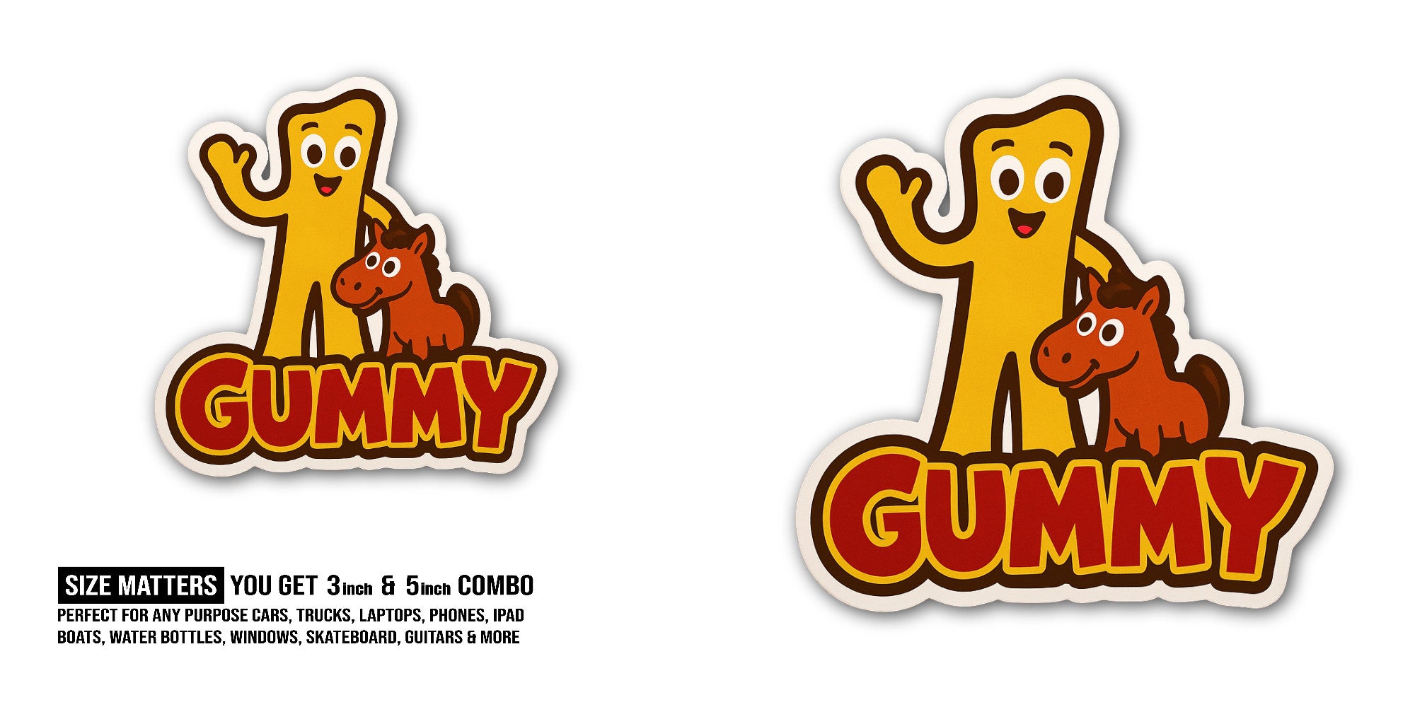 Gummy Sticker, Waterproof Vinyl Decal Sticker Indoor Or Outdoor 2 (Pieces) 3" and 5"
