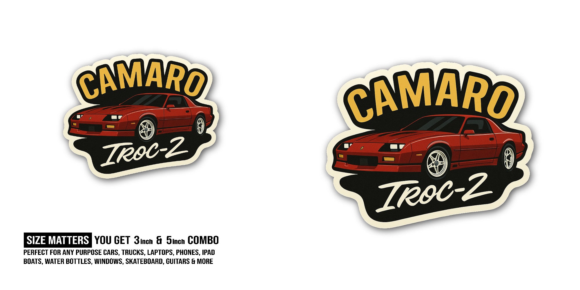 Camaro Sticker, Waterproof Vinyl Decal Sticker Indoor Or Outdoor 2 (Pieces) 3" and 5"