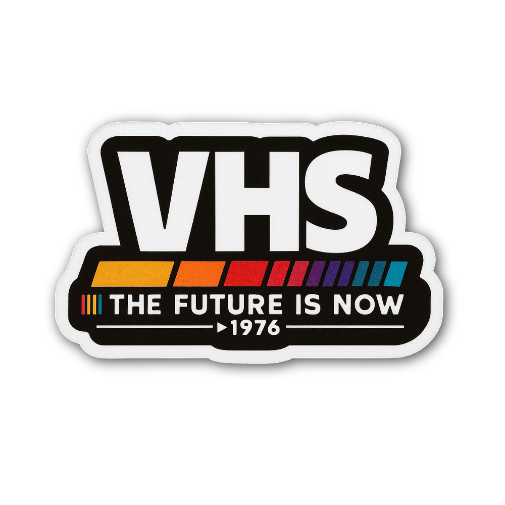 The Future is Now VHS Sticker, Waterproof Vinyl Decal Sticker Indoor Or Outdoor 2 (Pieces) 3" and 5"