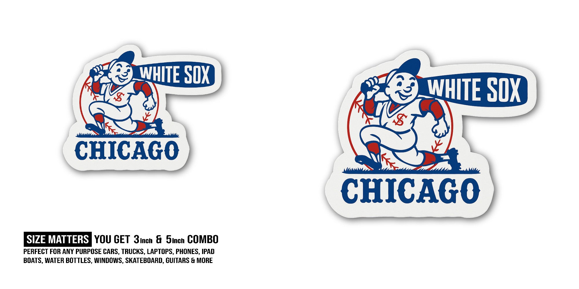 Chicago White sox Sticker, Waterproof Vinyl Decal Sticker Indoor Or Outdoor 2 (Pieces) 3" and 5"