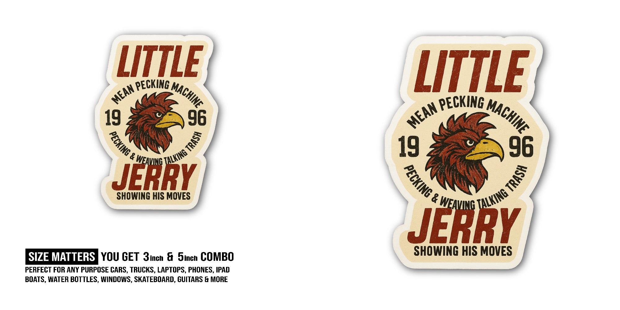 Little Jerry Sticker, Waterproof Vinyl Decal Sticker Indoor Or Outdoor 2 (Pieces) 3" and 5"