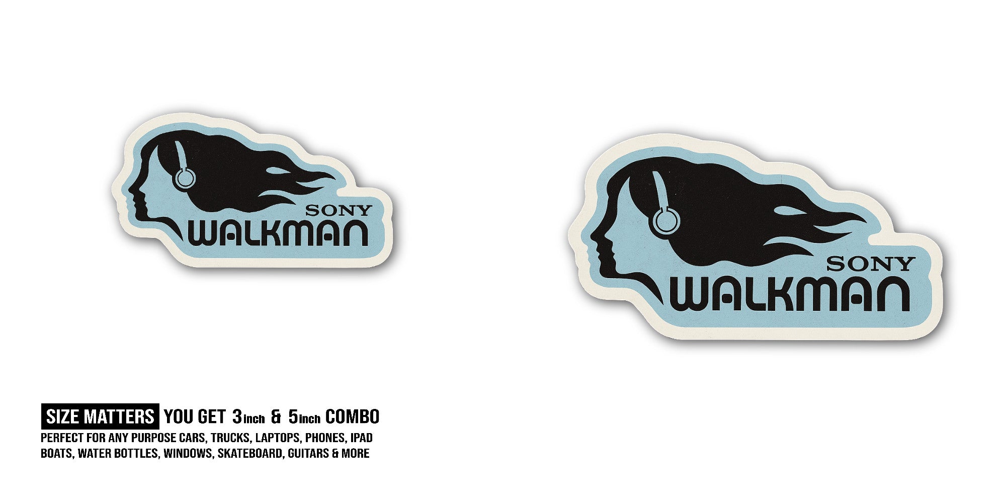 Sony Walkman Sticker, Waterproof Vinyl Decal Sticker Indoor Or Outdoor 2 (Pieces) 3" and 5"