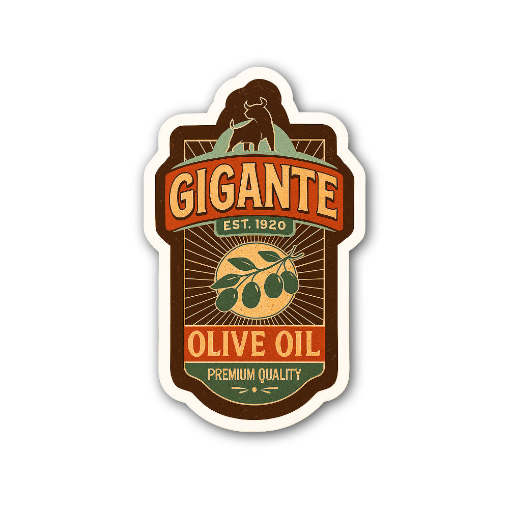 GIGANTE OLIVE OIL Sticker, Waterproof Vinyl Decal Sticker Indoor Or Outdoor 2 (Pieces) 3" and 5"
