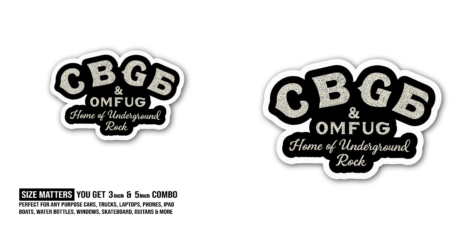 CBGB & Omfug Sticker, Waterproof Vinyl Decal Sticker Indoor Or Outdoor 2 (Pieces) 3" and 5"