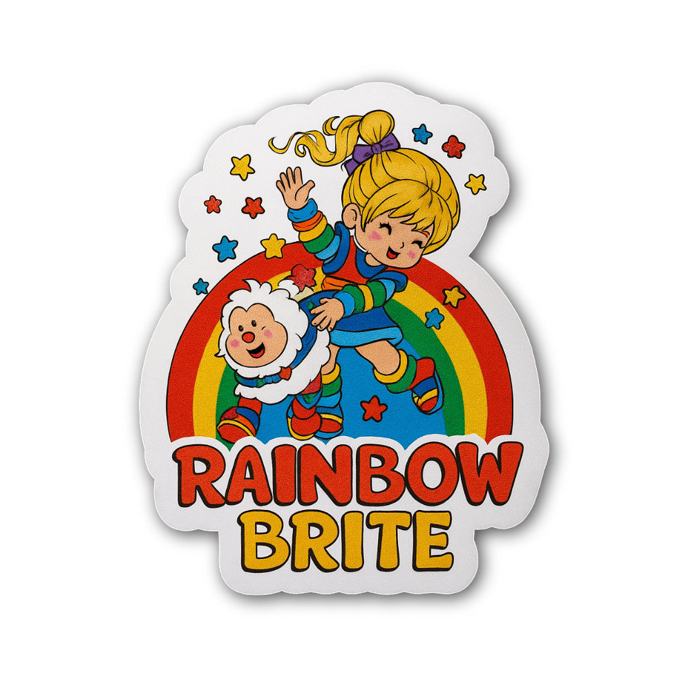 Distressed Rainbow Brite Sticker, Waterproof Vinyl Decal Sticker Indoor Or Outdoor 2 (Pieces) 3" and 5"