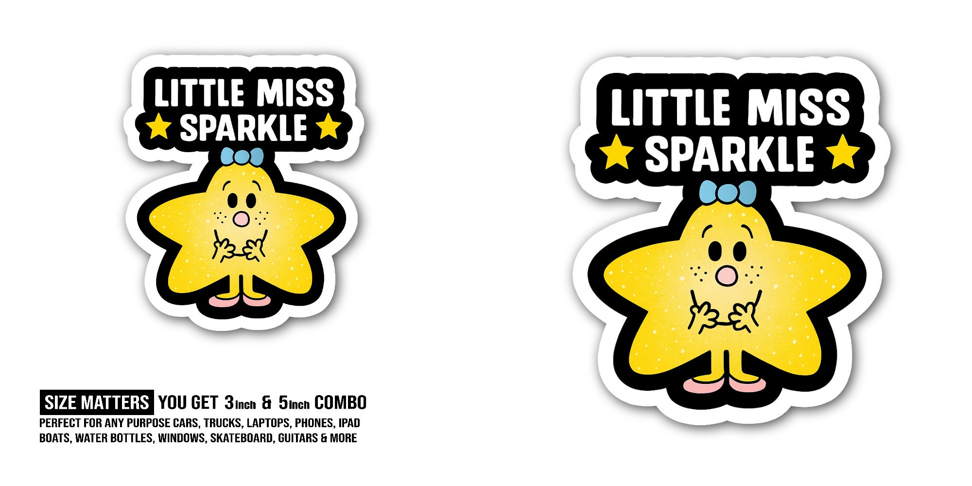 Little Miss Sparkle Sticker, Waterproof Vinyl Decal Sticker Indoor Or Outdoor 2 (Pieces) 3" and 5"