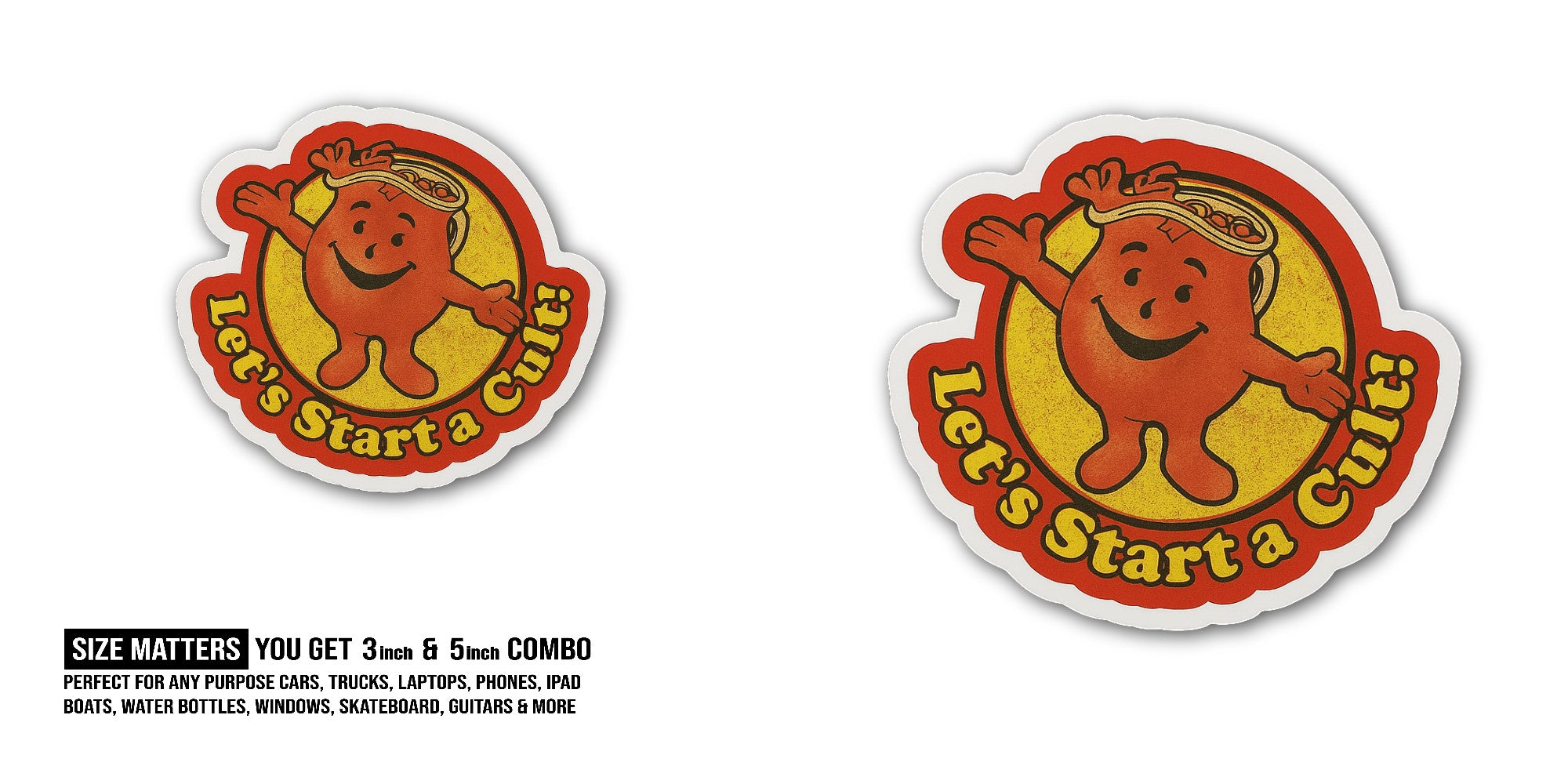 Lets Start A Cult Sticker, Waterproof Vinyl Decal Sticker Indoor Or Outdoor 2 (Pieces) 3" and 5"
