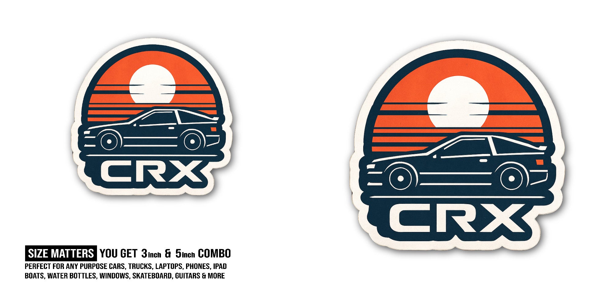 Honda CRX Sticker, Waterproof Vinyl Decal Sticker Indoor Or Outdoor 2 (Pieces) 3" and 5"