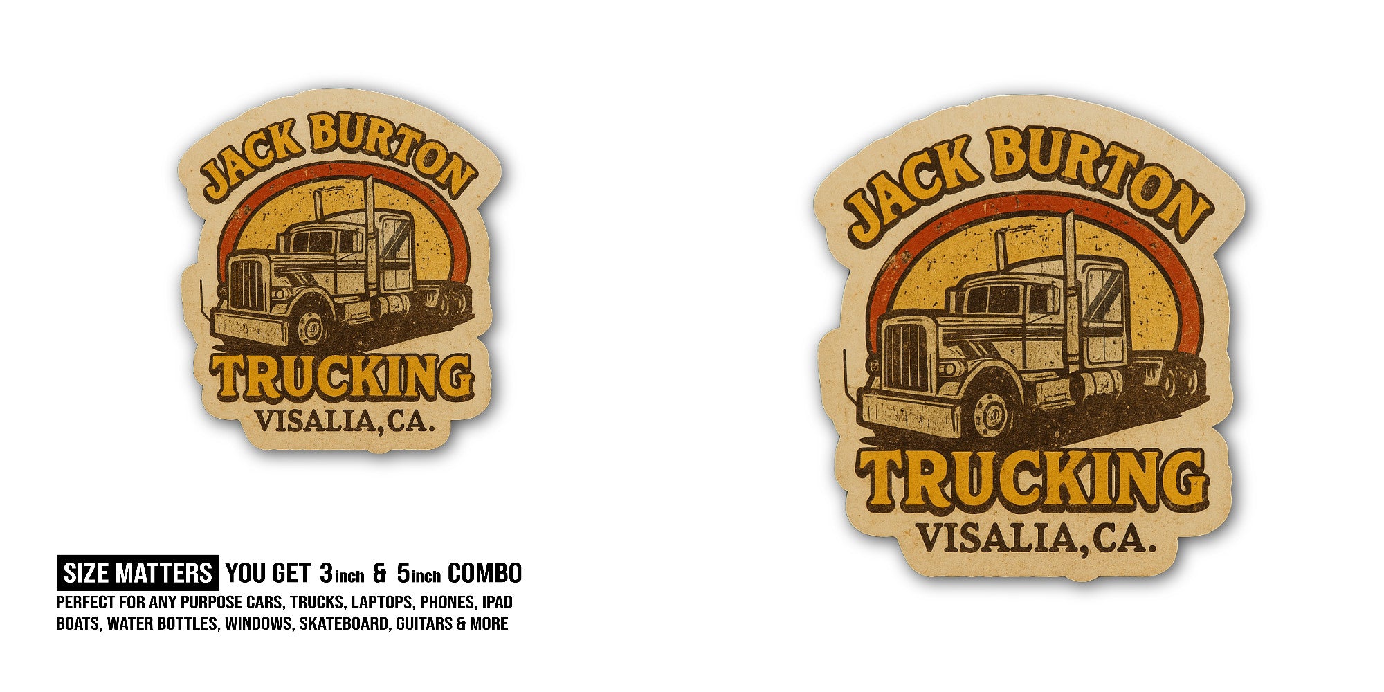 Jack Burton Trucking Sticker, Waterproof Vinyl Decal Sticker Indoor Or Outdoor 2 (Pieces) 3" and 5"