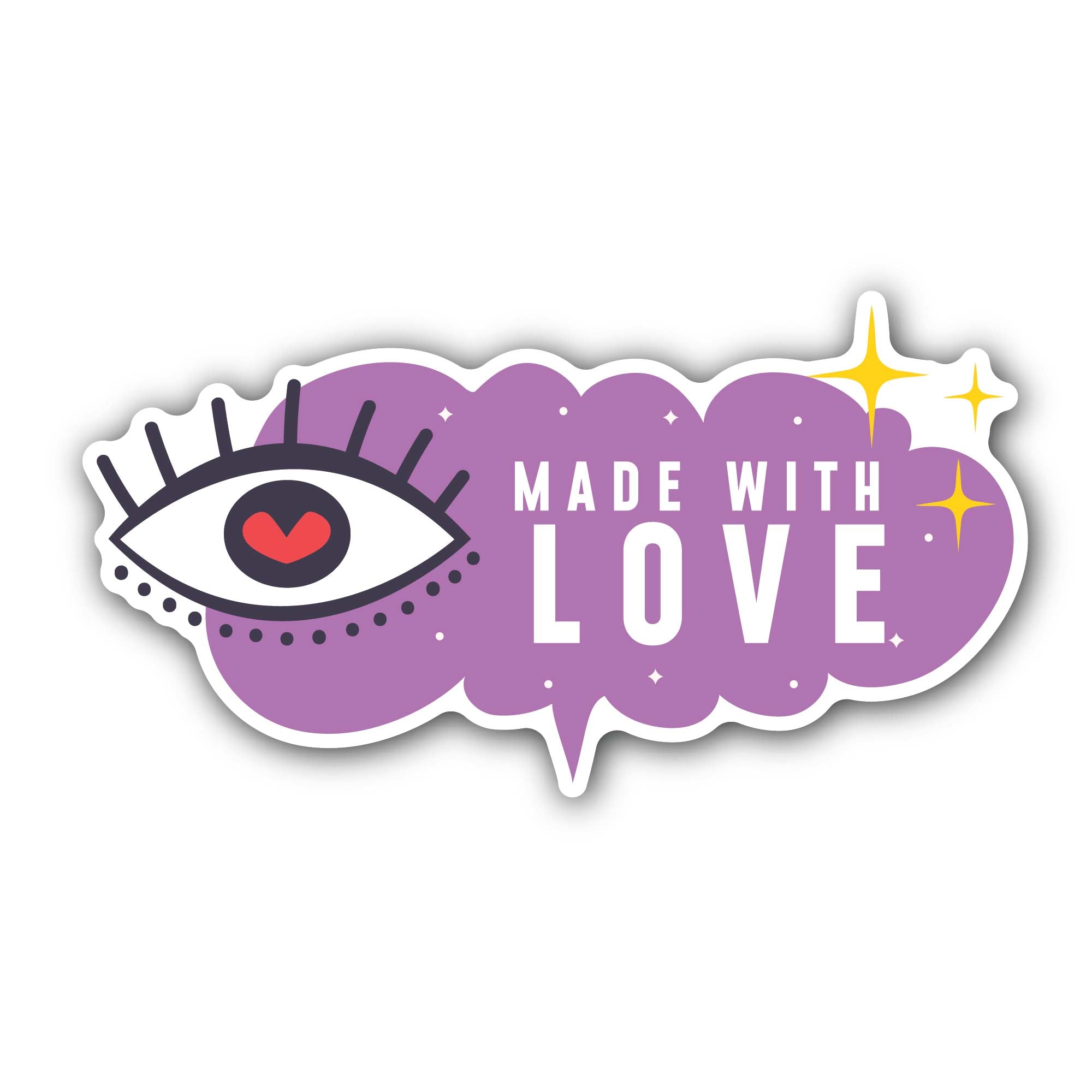 Eyes & Made With Love Text Sticker, Waterproof Vinyl Decal Sticker Indoor Or Outdoor 2 (Pieces) 3" and 5"