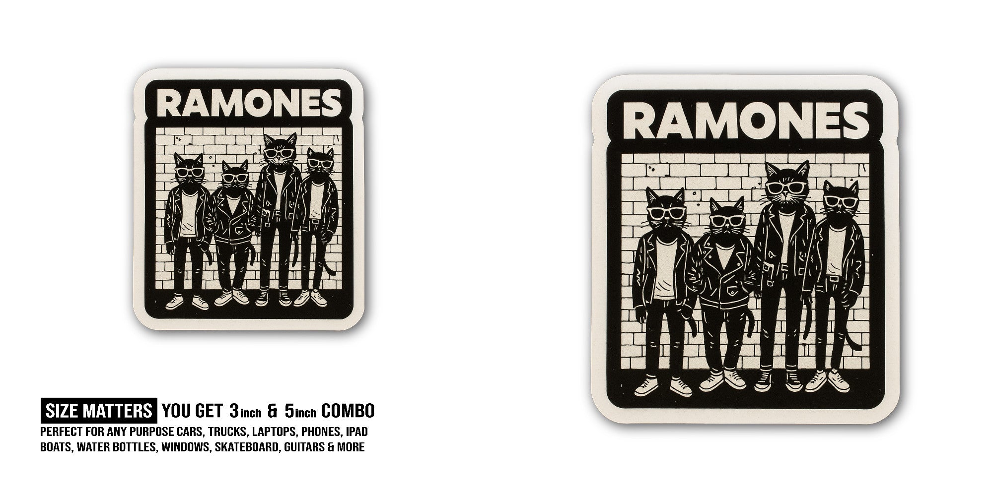 Ramones Sticker, Waterproof Vinyl Decal Sticker Indoor Or Outdoor 2 (Pieces) 3" and 5"