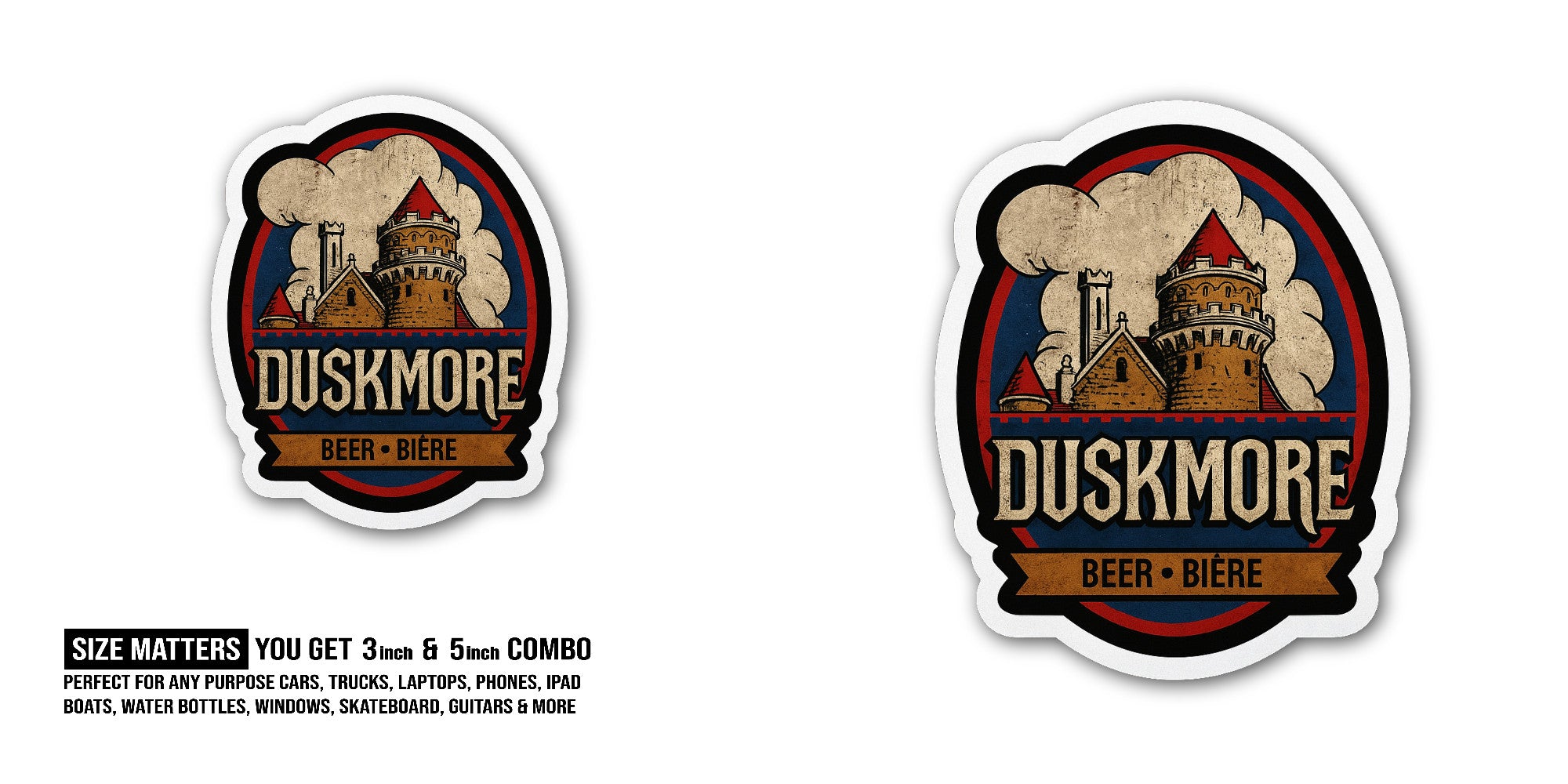 DUSKMORE Sticker, Waterproof Vinyl Decal Sticker Indoor Or Outdoor 2 (Pieces) 3" and 5"
