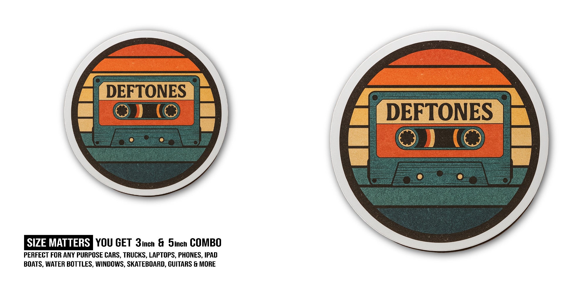 Deftones Sticker, Waterproof Vinyl Decal Sticker Indoor Or Outdoor 2 (Pieces) 3" and 5"