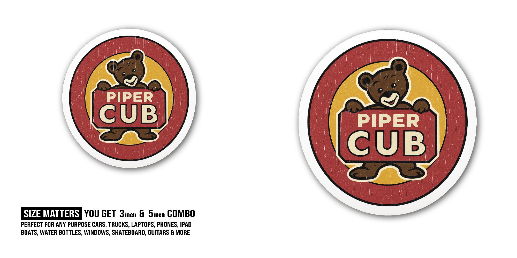 Piper Cub Sticker, Waterproof Vinyl Decal Sticker Indoor Or Outdoor 2 (Pieces) 3" and 5"