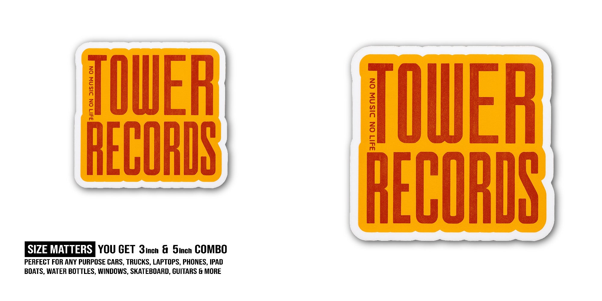 Tower Records Sticker, Waterproof Vinyl Decal Sticker Indoor Or Outdoor 2 (Pieces) 3" and 5"