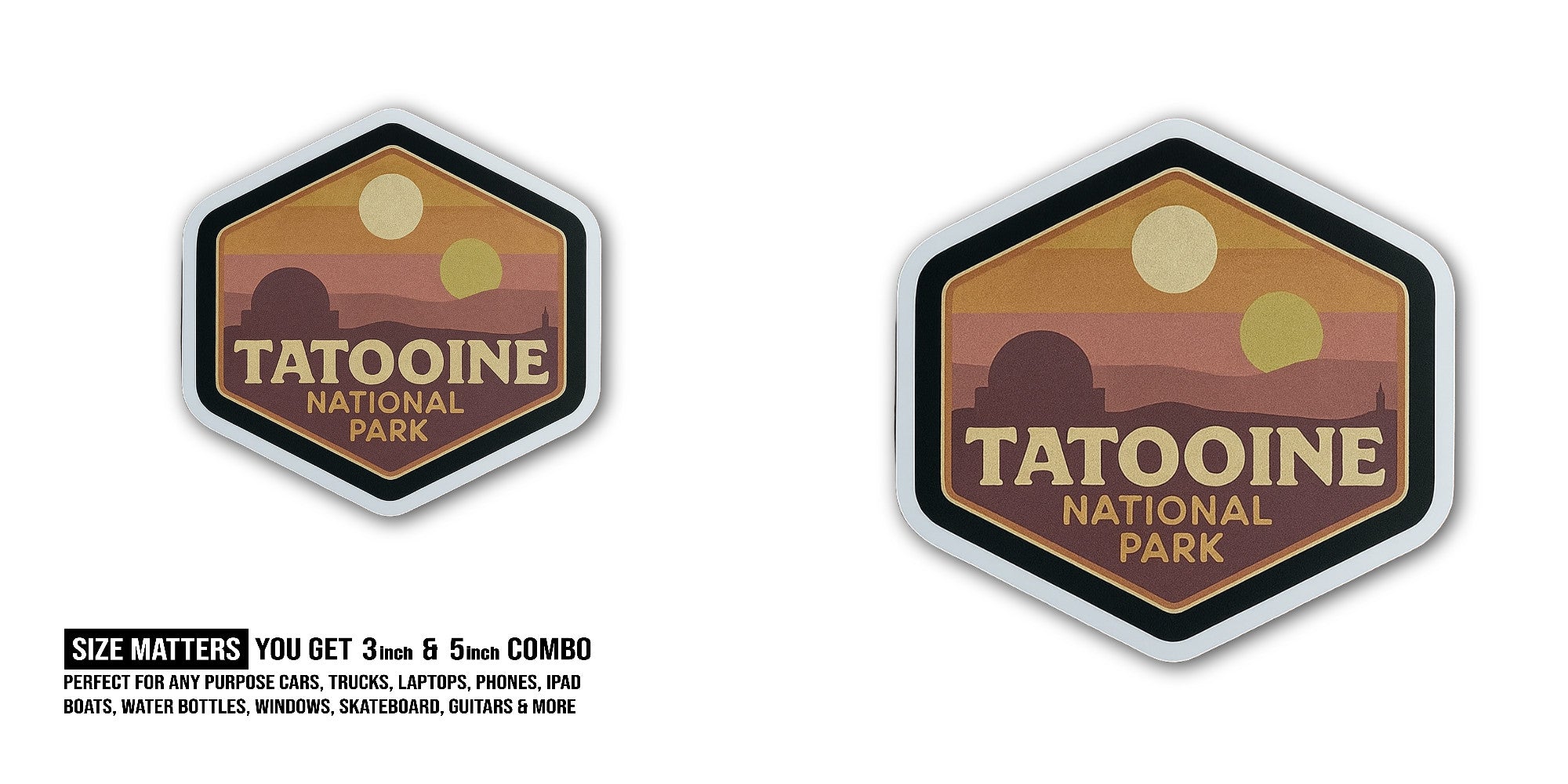 Tatooine National Park Sticker, Waterproof Vinyl Decal Sticker Indoor Or Outdoor 2 (Pieces) 3" and 5"