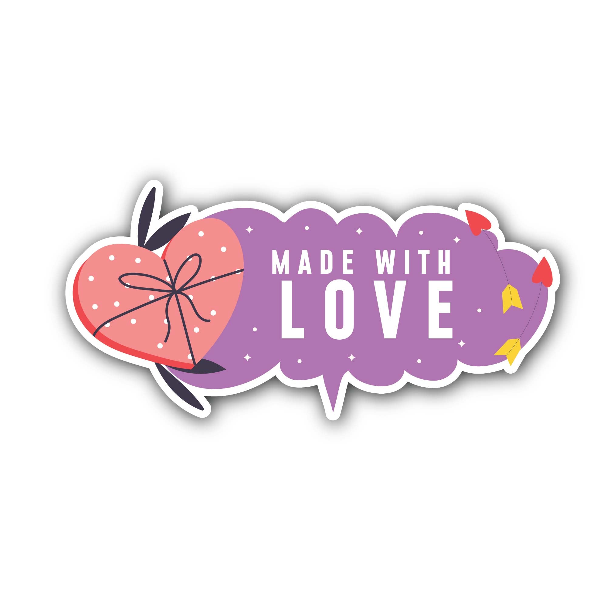 Heart Shape Gift & Made With Love Text Sticker, Waterproof Vinyl Decal Sticker Indoor Or Outdoor 2 (Pieces) 3" and 5"