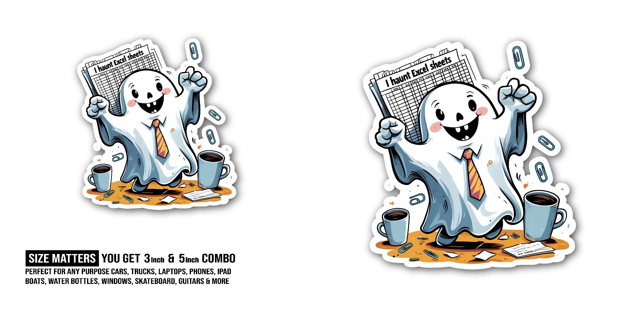 Excel Ghost Sticker, Waterproof Vinyl Decal Sticker Indoor Or Outdoor 2 (Pieces) 3" and 5"