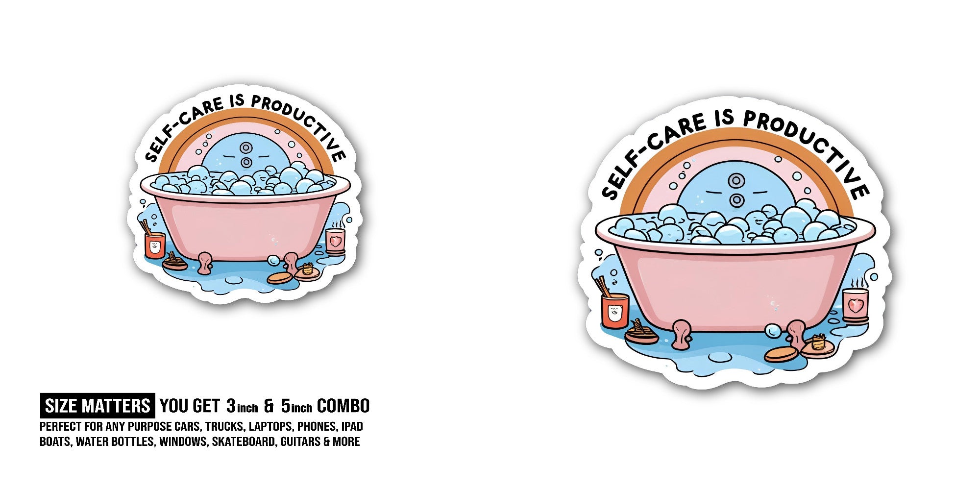 SELF-CARE IS PRODUCTIVE Sticker, Waterproof Vinyl Decal Sticker Indoor Or Outdoor 2 (Pieces) 3" and 5"