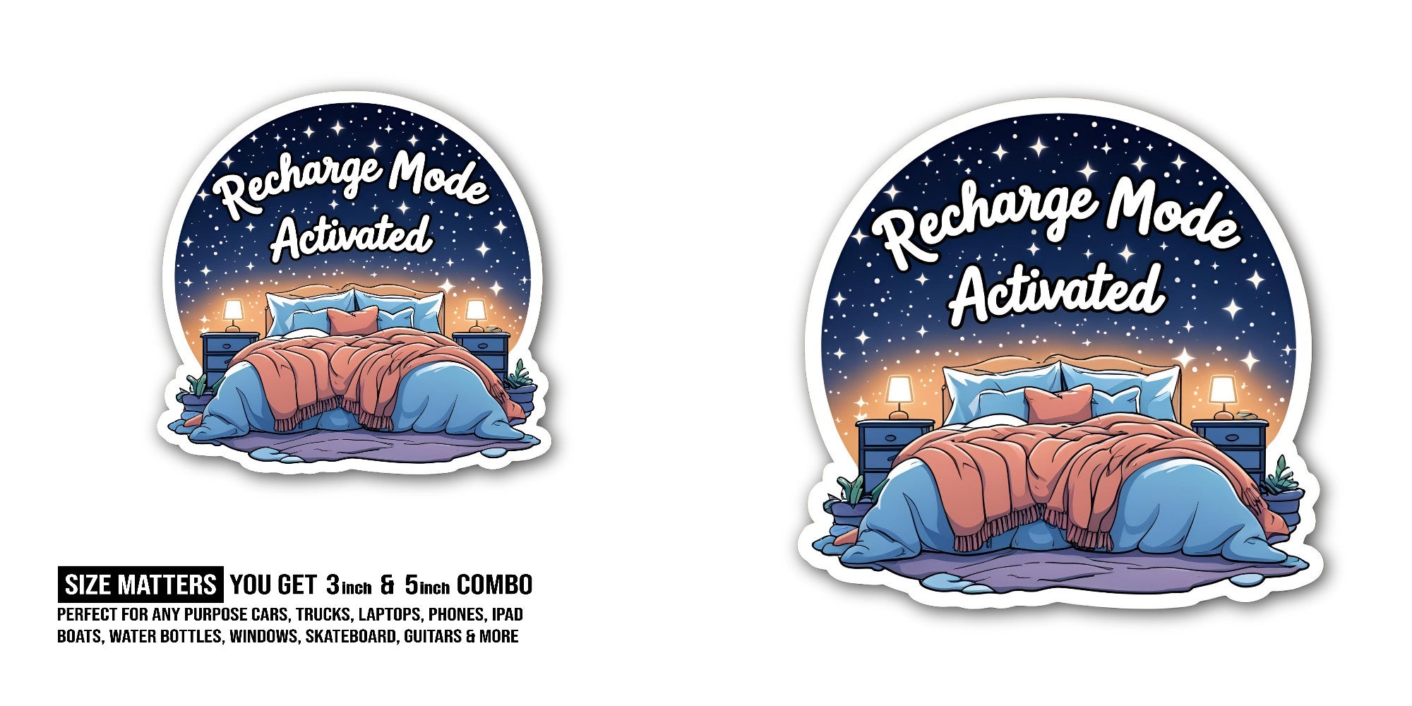 Recharge Mode Activated Sticker, Waterproof Vinyl Decal Sticker Indoor Or Outdoor 2 (Pieces) 3" and 5"