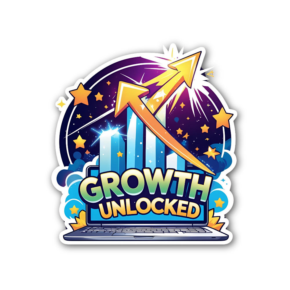 GROWTH UNLOCKED Sticker, Waterproof Vinyl Decal Sticker Indoor Or Outdoor 2 (Pieces) 3" and 5"