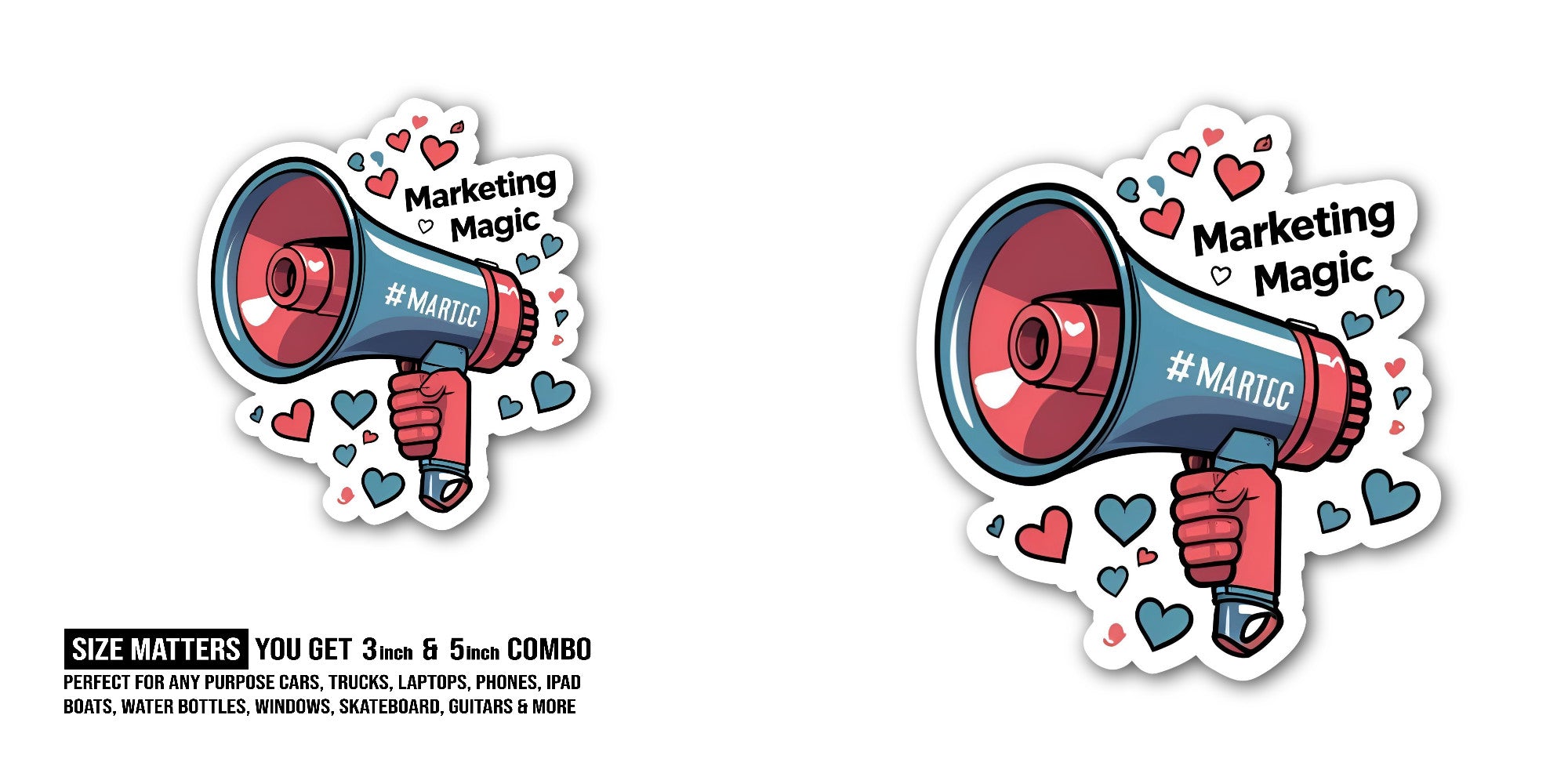 Marketing Magic Sticker, Waterproof Vinyl Decal Sticker Indoor Or Outdoor 2 (Pieces) 3" and 5"