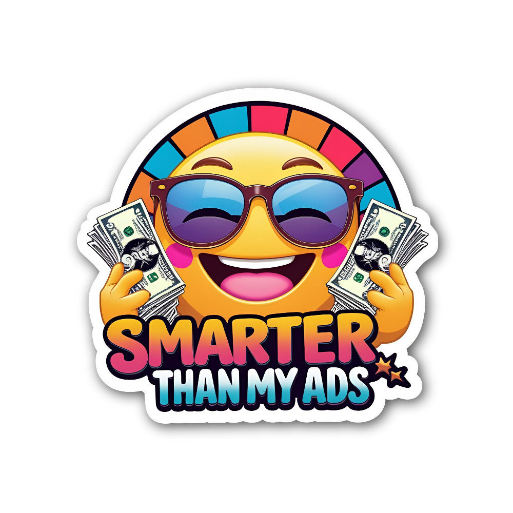 Smarter Than My Ads emoji Sticker, Waterproof Vinyl Decal Sticker Indoor Or Outdoor 2 (Pieces) 3" and 5"