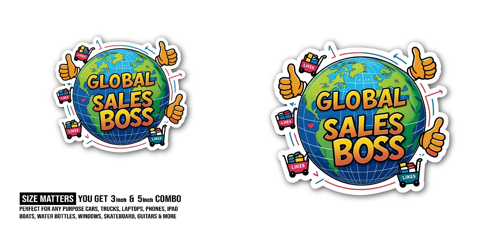 Global Sales BOSS Sticker, Waterproof Vinyl Decal Sticker Indoor Or Outdoor 2 (Pieces) 3" and 5"