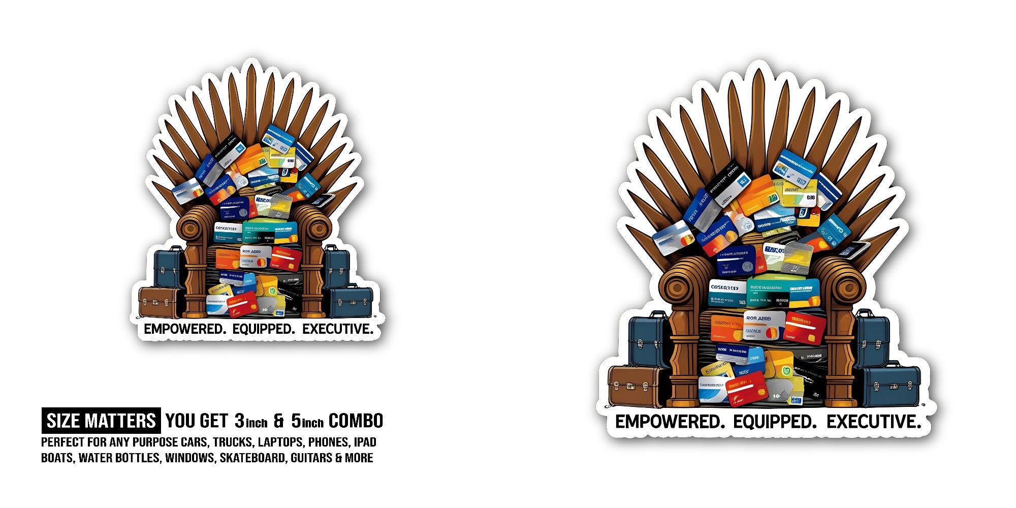 EMP0WERED. Equipped. Executive Sticker, Waterproof Vinyl Decal Sticker Indoor Or Outdoor 2 (Pieces) 3" and 5"