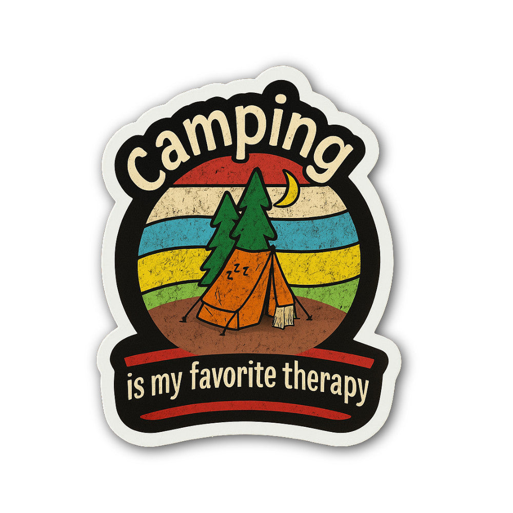 Camping is My Favorite Therapy Sticker, Waterproof Vinyl Decal Sticker Indoor Or Outdoor 2 (Pieces) 3" and 5"