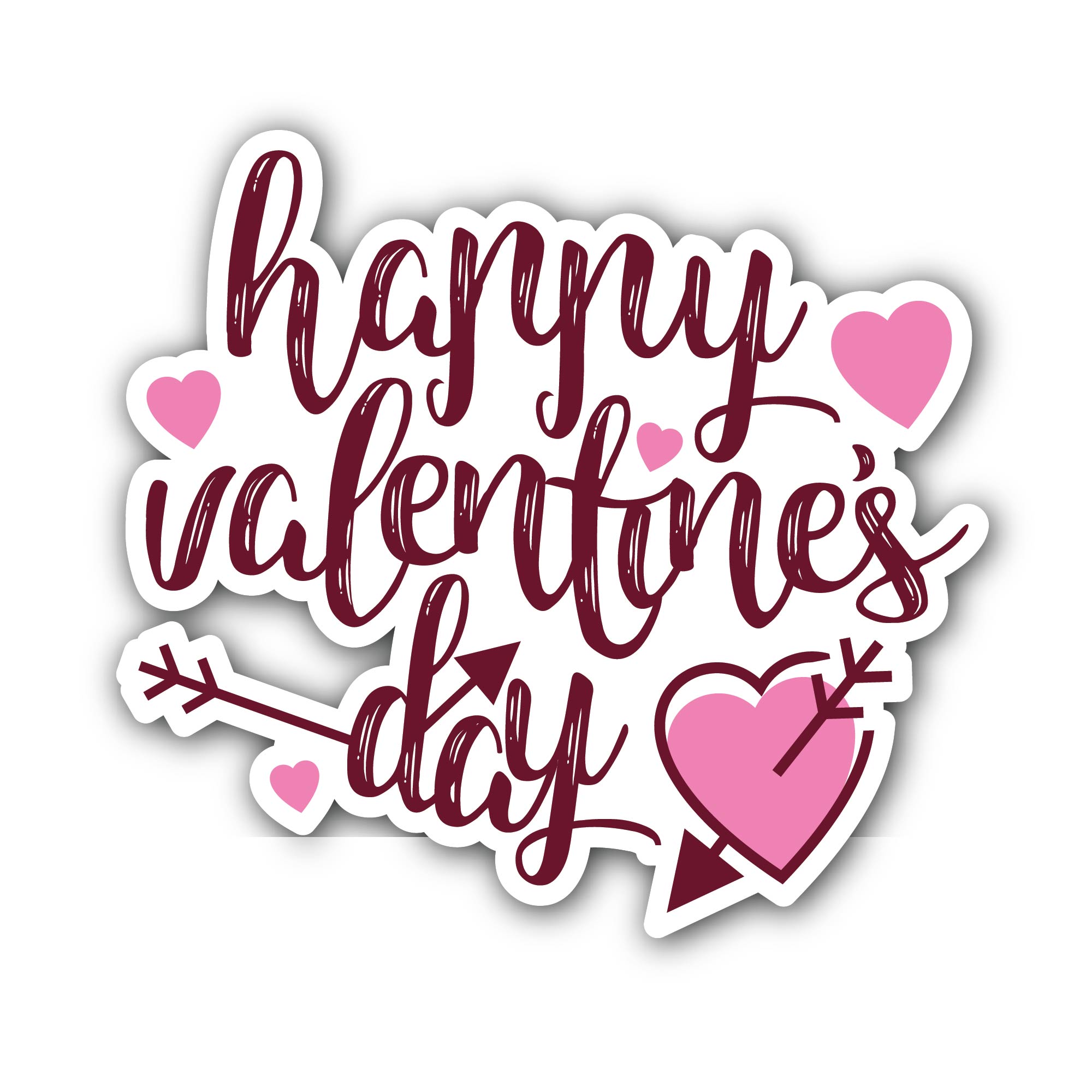 Happy Valentines Day Sticker, Waterproof Vinyl Decal Sticker Indoor Or Outdoor 2 (Pieces) 3" and 5"