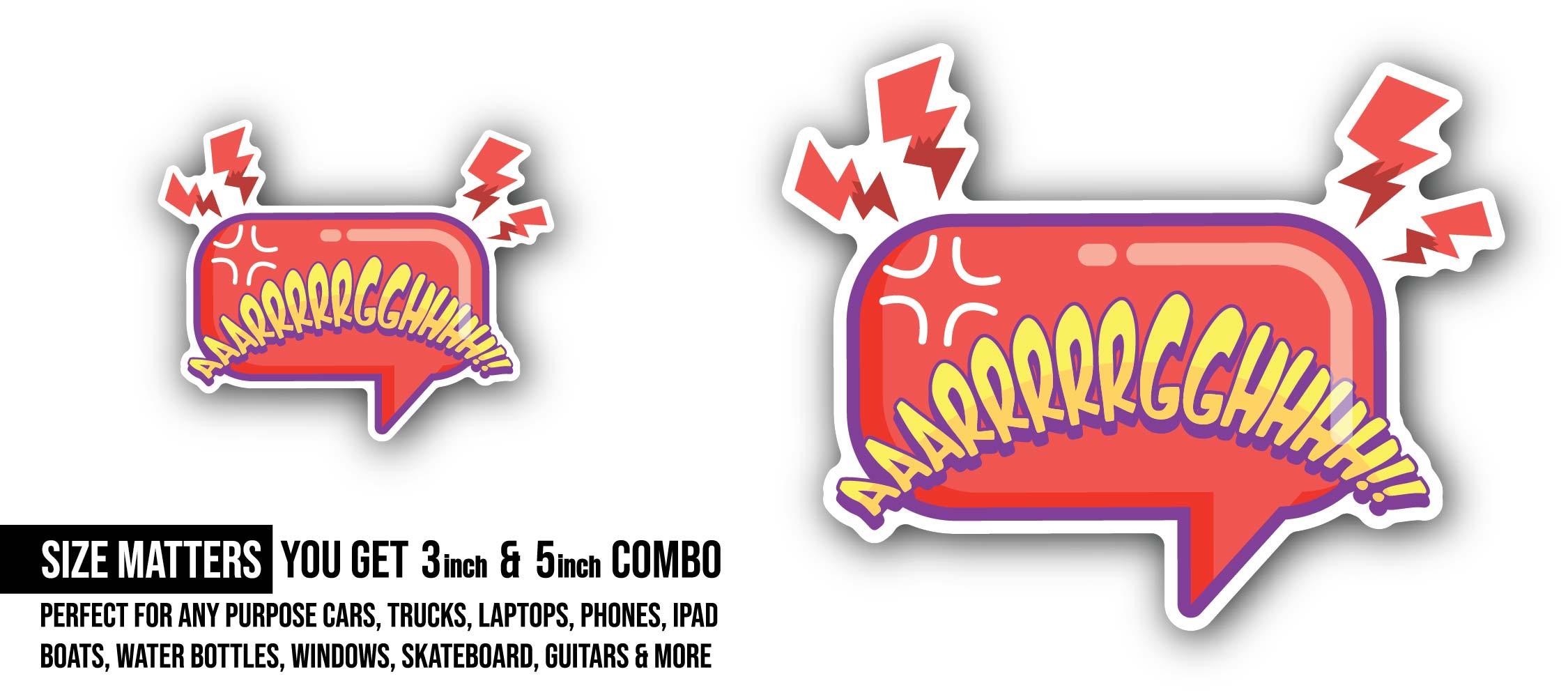 Angry Balloon Talk Sticker, Waterproof Vinyl Decal Sticker Indoor Or Outdoor 2 (Pieces) 3" and 5"