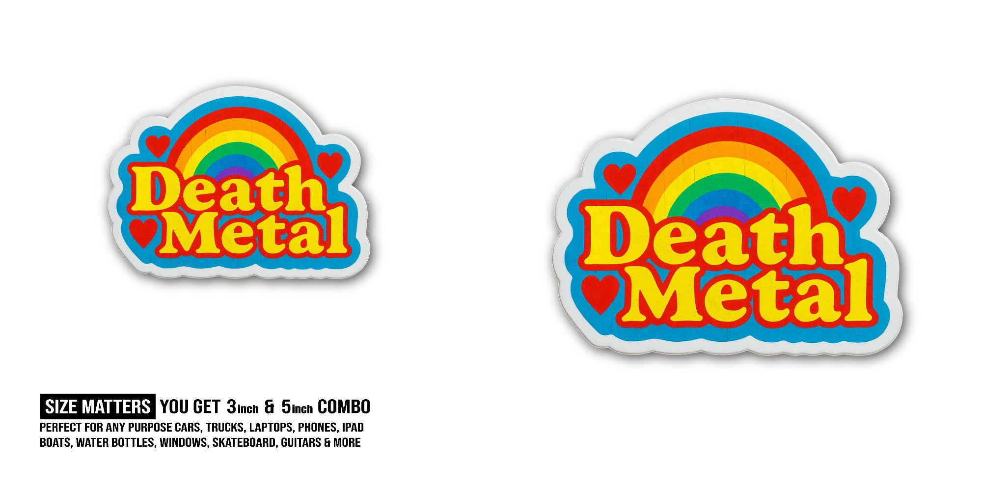 Death Metal Sticker, Waterproof Vinyl Decal Sticker Indoor Or Outdoor 2 (Pieces) 3" and 5"