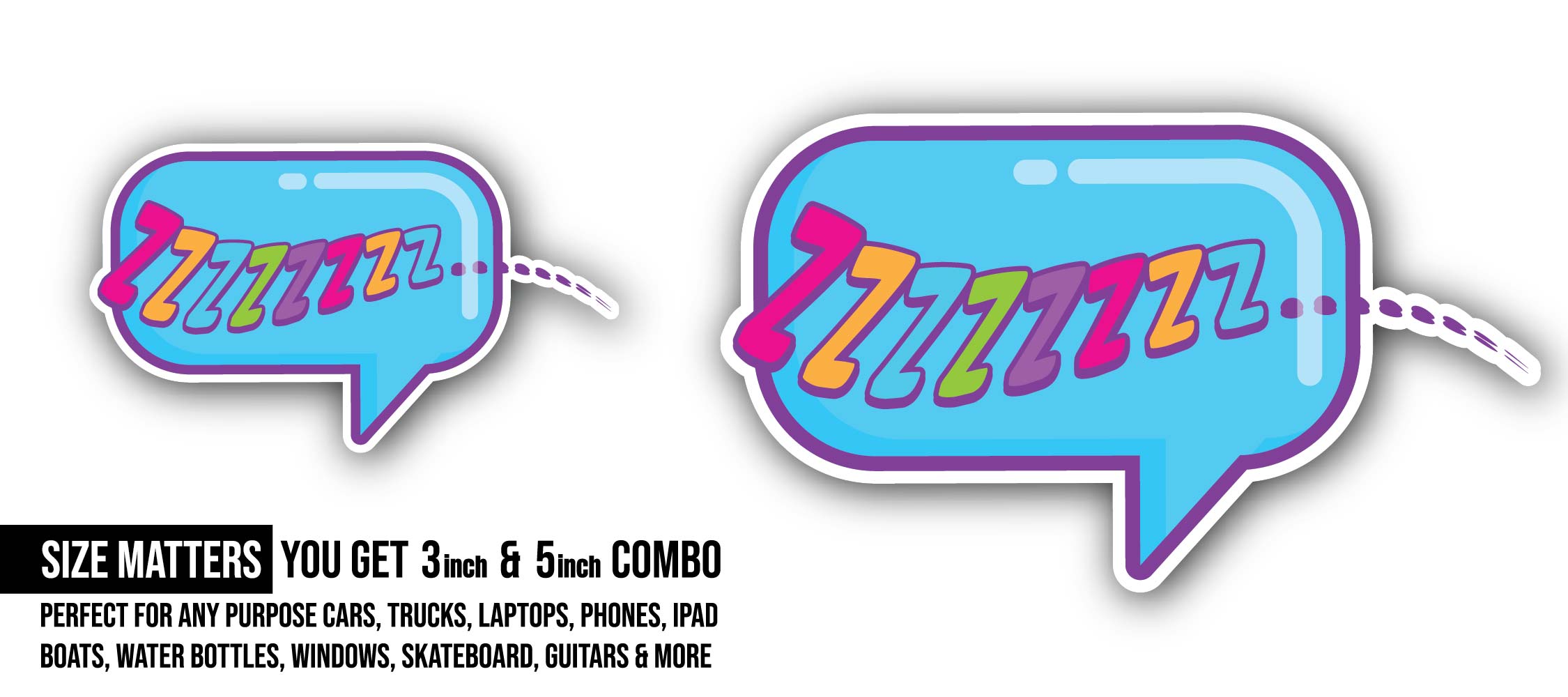 ZZZZZ Balloon Talk Sticker, Waterproof Vinyl Decal Sticker Indoor Or Outdoor 2 (Pieces) 3" and 5"