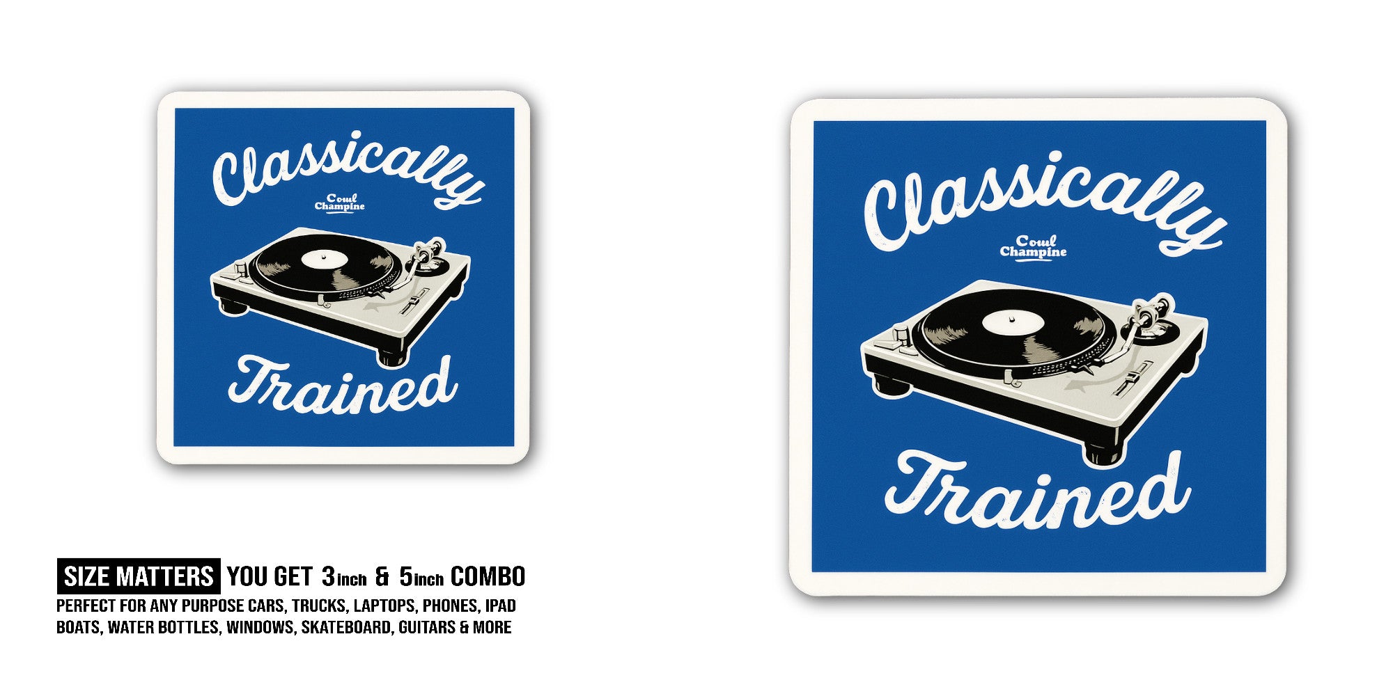 Classically Sticker, Waterproof Vinyl Decal Sticker Indoor Or Outdoor 2 (Pieces) 3" and 5"