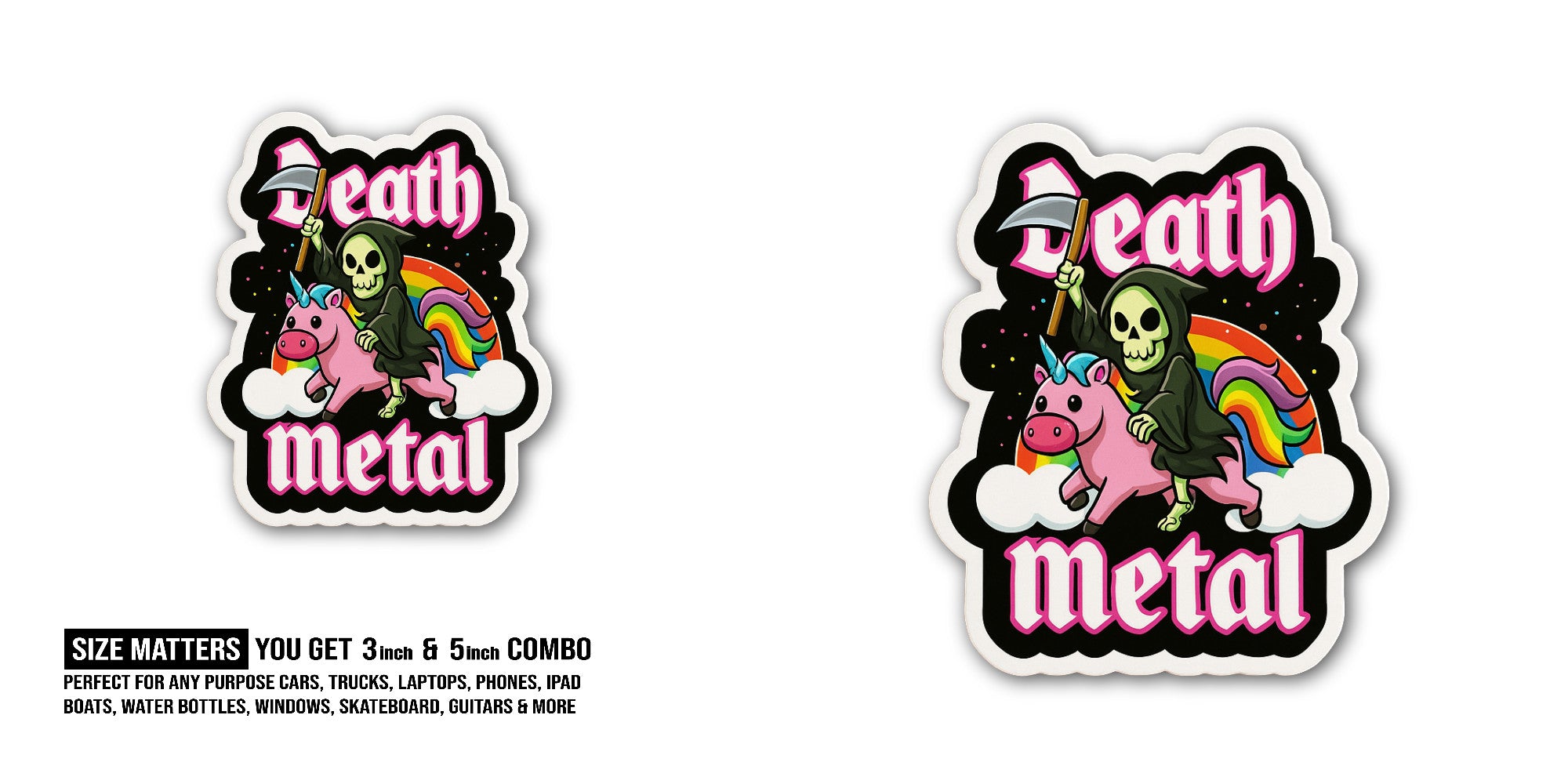 Death Metal Sticker, Waterproof Vinyl Decal Sticker Indoor Or Outdoor 2 (Pieces) 3" and 5"