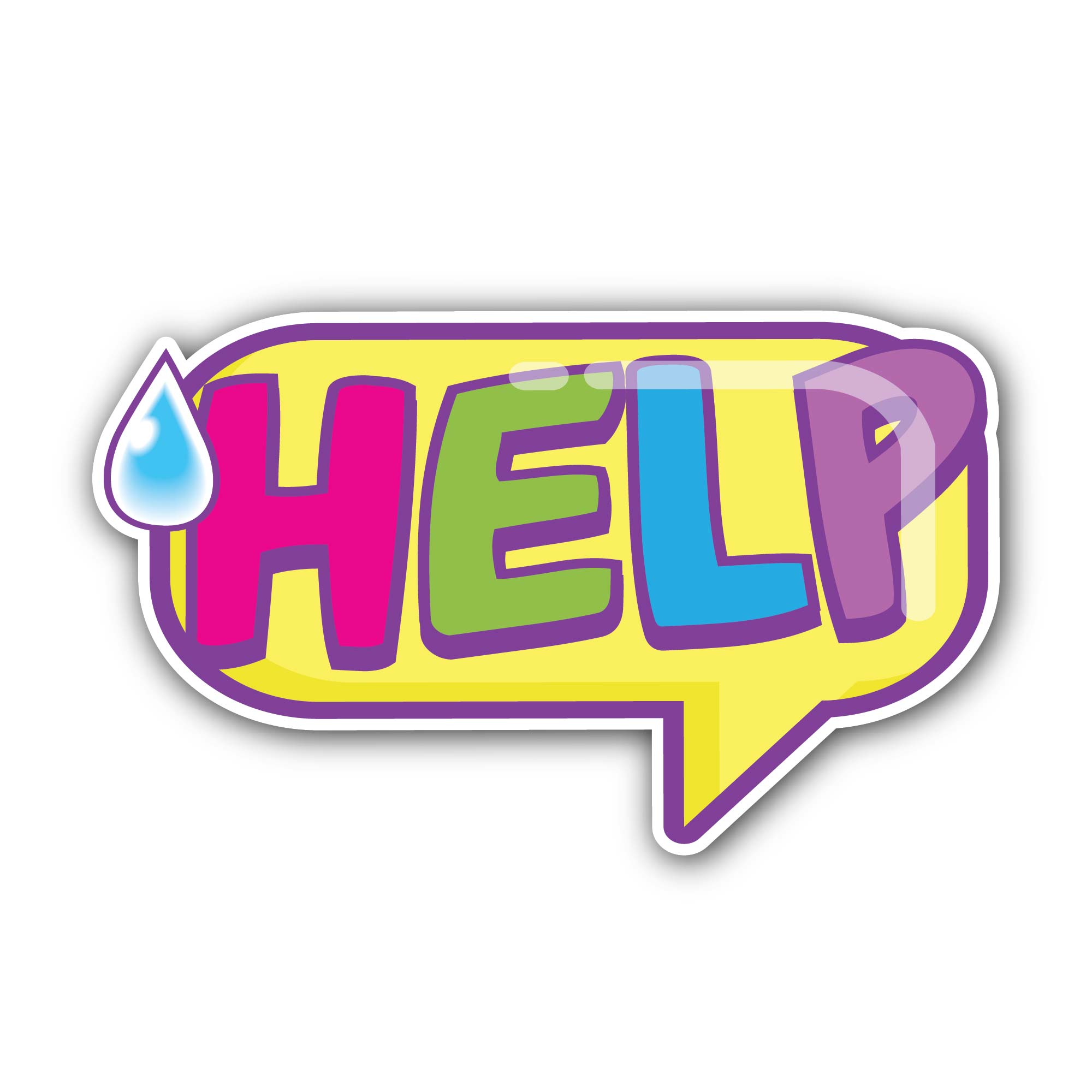 Help Balloon Talk Sticker, Waterproof Vinyl Decal Sticker Indoor Or Outdoor 2 (Pieces) 3" and 5"
