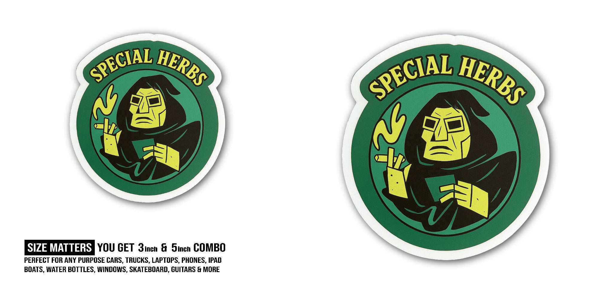 SPECIAL HERBS Sticker, Waterproof Vinyl Decal Sticker Indoor Or Outdoor 2 (Pieces) 3" and 5"