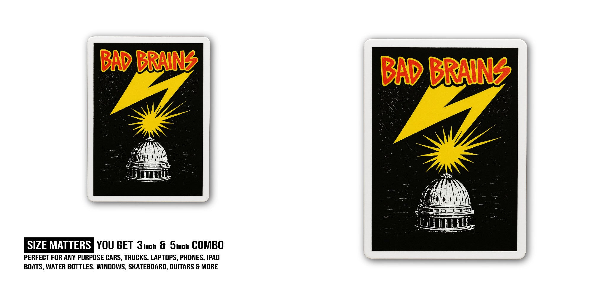Bad Brains Sticker, Waterproof Vinyl Decal Sticker Indoor Or Outdoor 2 (Pieces) 3" and 5"