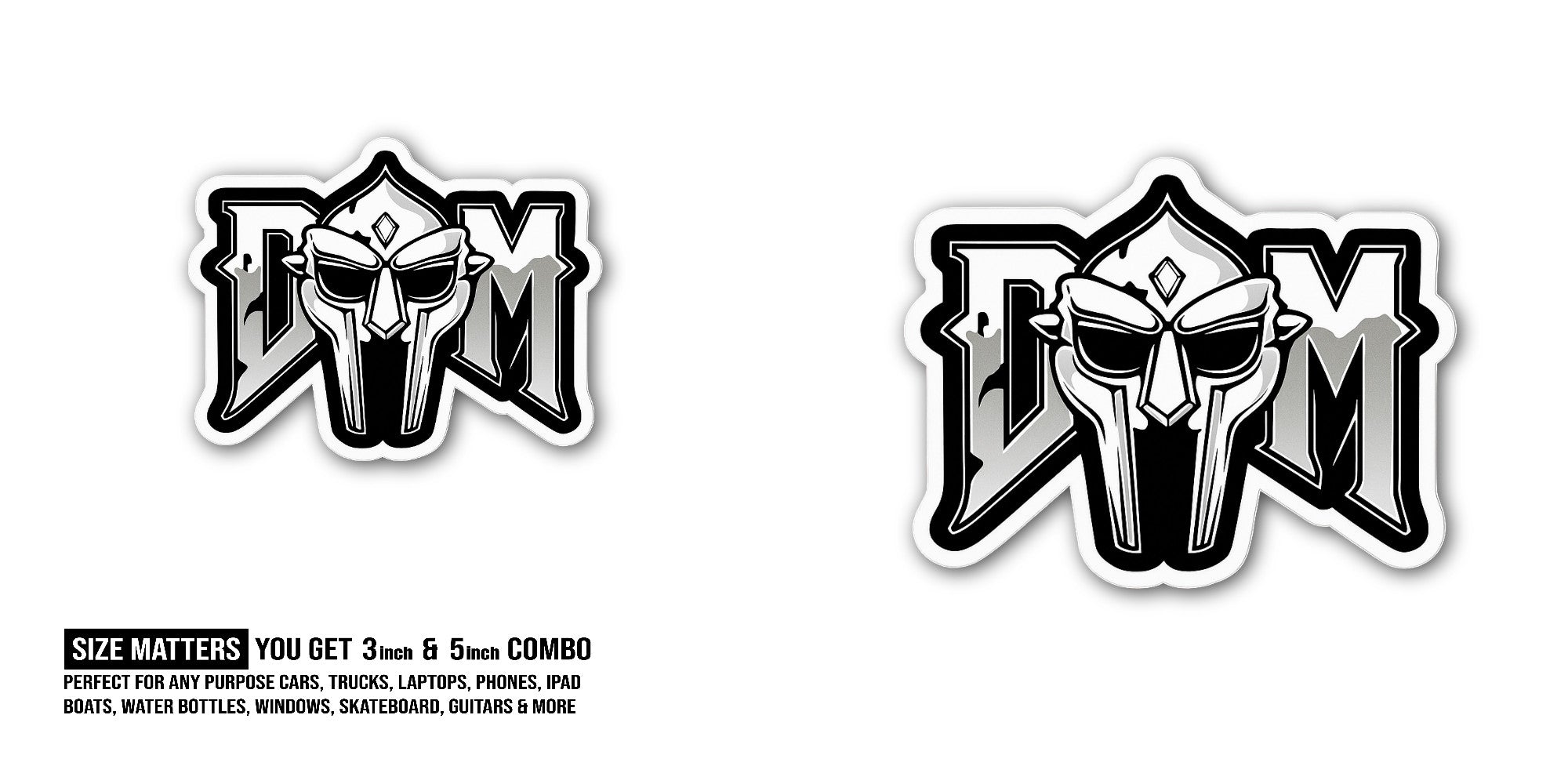 Mf D00m Sticker, Waterproof Vinyl Decal Sticker Indoor Or Outdoor 2 (Pieces) 3" and 5"