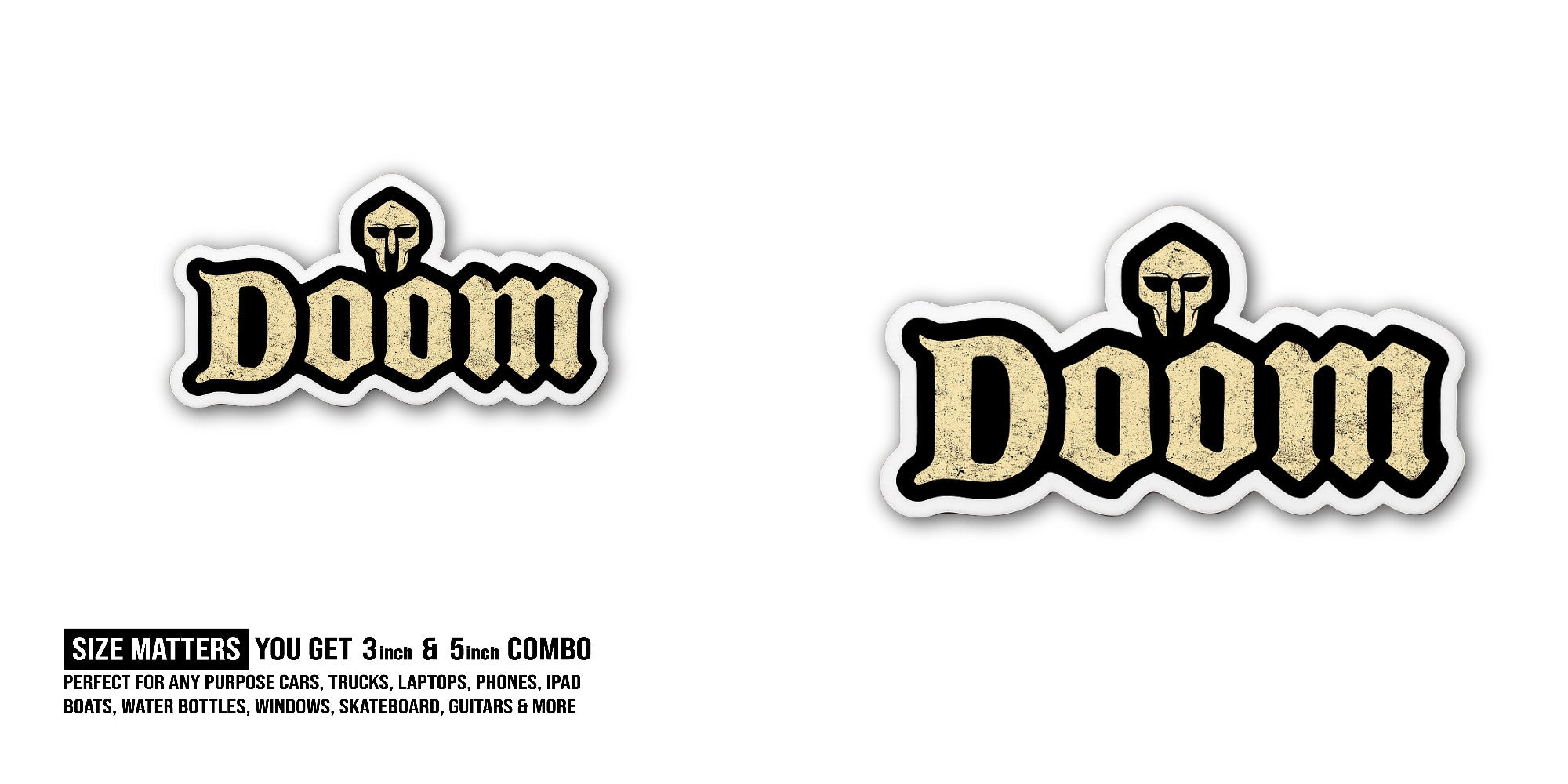 Doom Skull Sticker, Waterproof Vinyl Decal Sticker Indoor Or Outdoor 2 (Pieces) 3" and 5"