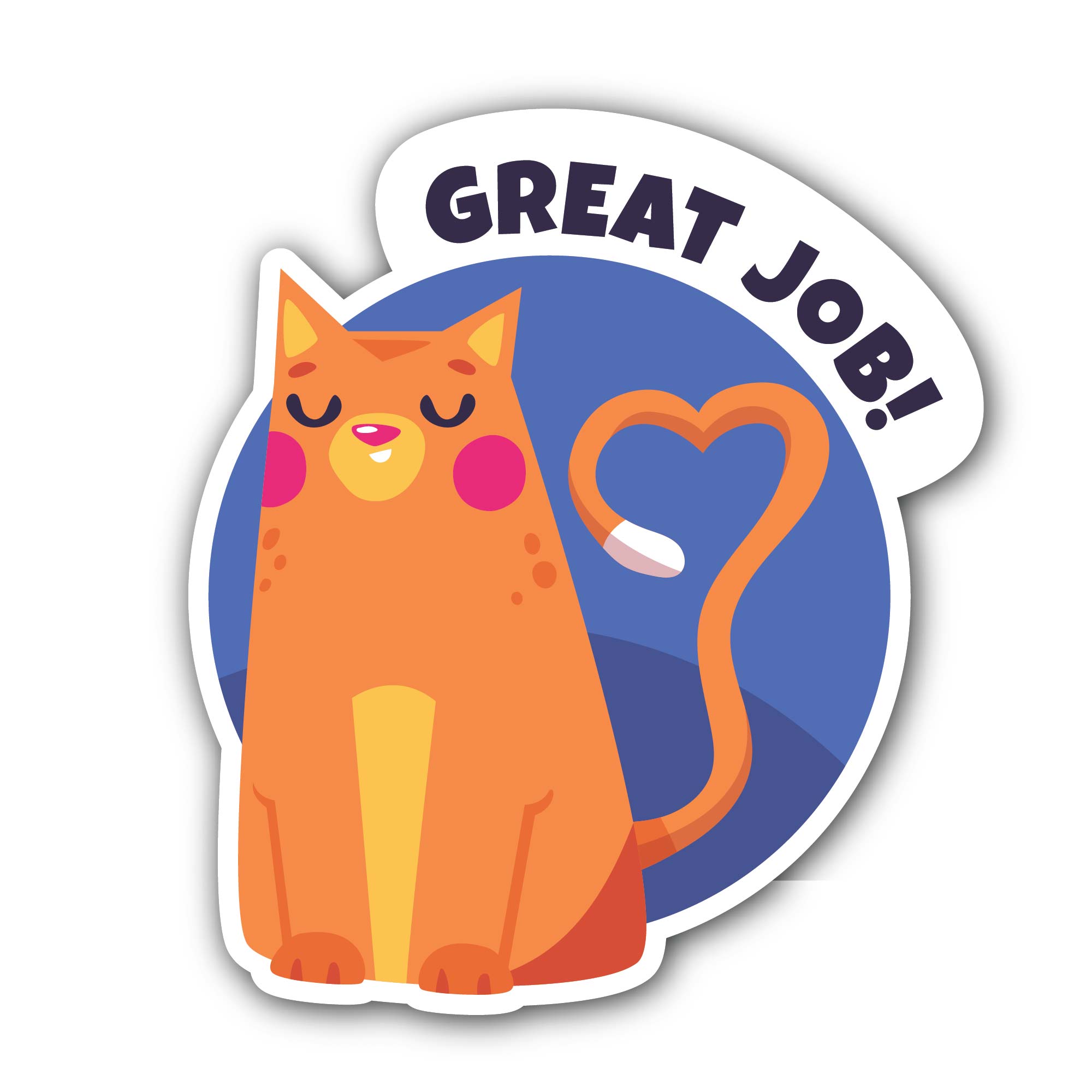 Cat & Great Job Message Sticker, Waterproof Vinyl Decal Sticker Indoor Or Outdoor 2 (Pieces) 3" and 5"